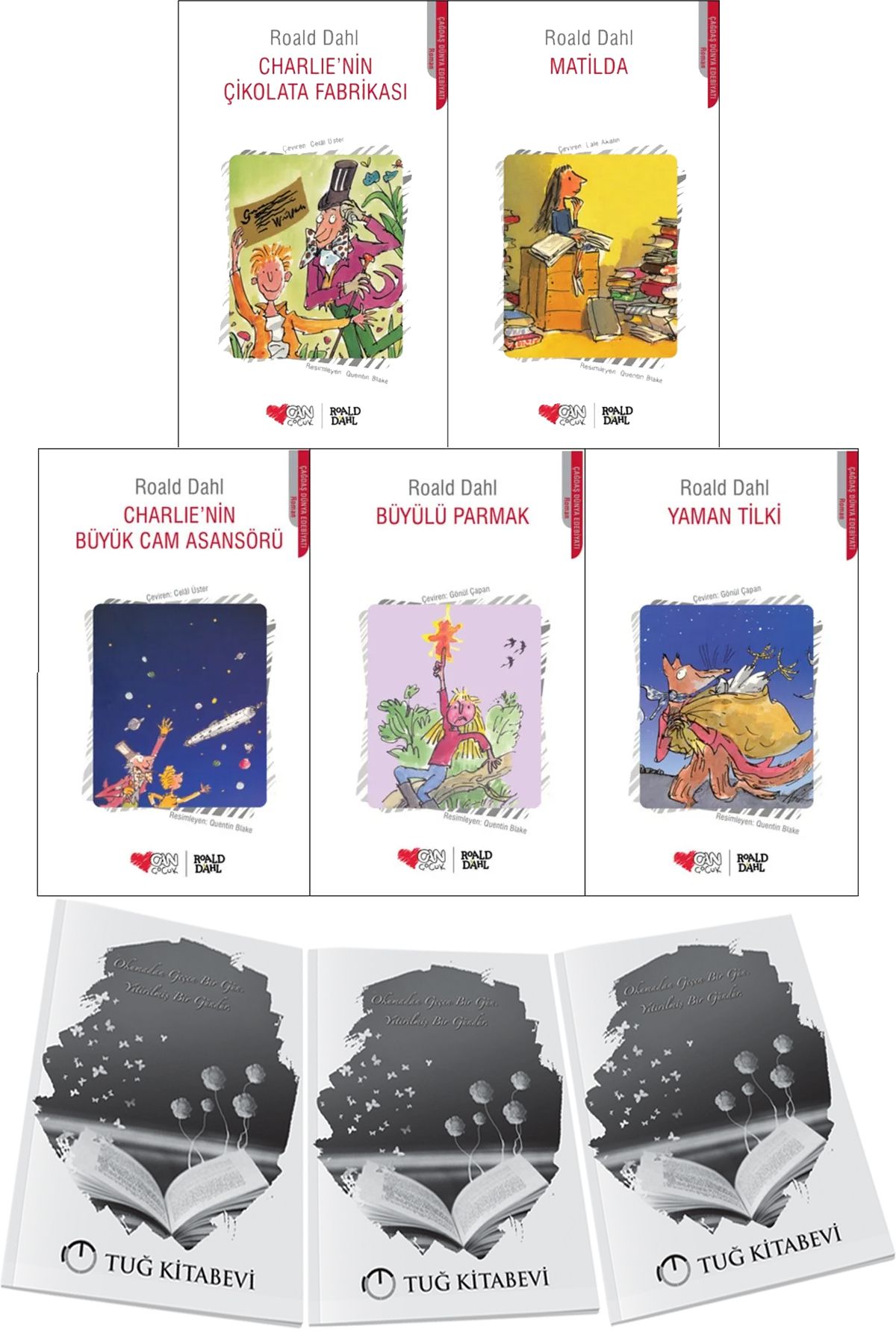 Can Yayınları Charlie'nin Çikolata Fabrikası-Charlie'nin Büyük Cam Asansörü-Matilda-Büyülü Parmak-Yaman Tilki