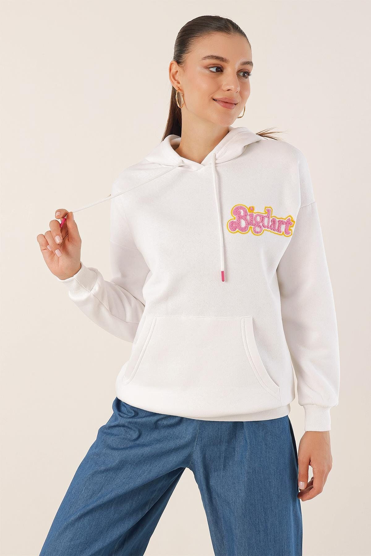 MODAMAİSA Nakışlı Oversize Sweatshirt - Beyaz