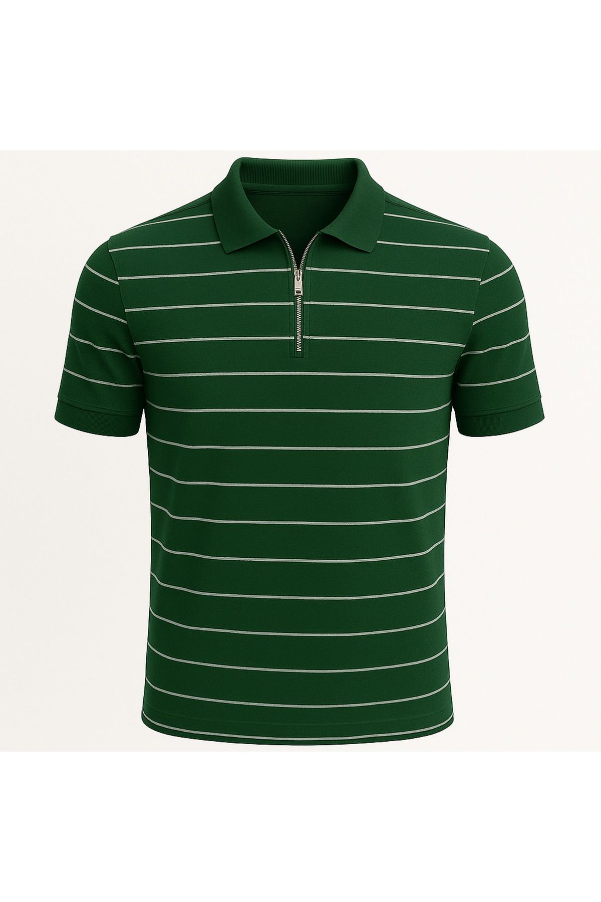LC Waikiki Polo Yaka Yarım Fermuar Yatay Çizgi Desenli Triko Erkek T-Shirt