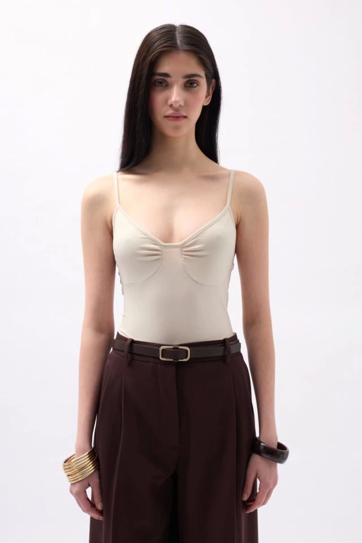 Silerra Önü Büzgülü Askılı Bodysuit