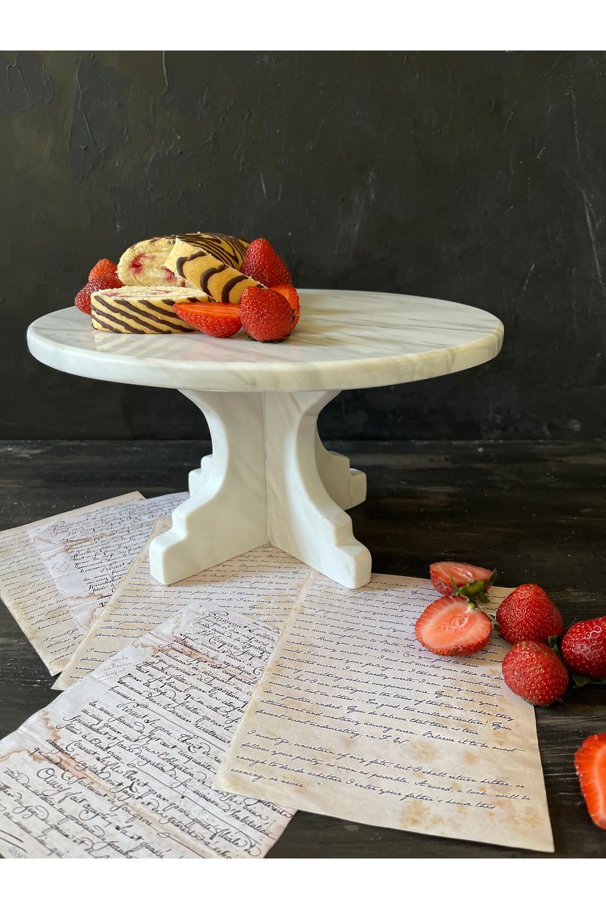 İDAY HOME Mermer Ayaklı Sunumluk, Doğal Mermer Sunumluk, Kurabiyelik, Pasta Tabağı, Hediyelik Demonte Üründür