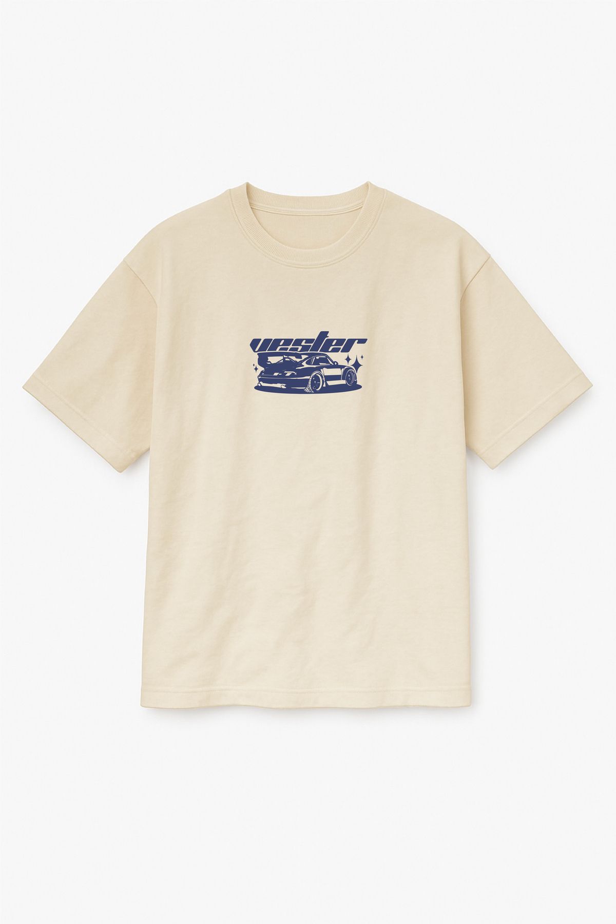 Altair Tr Bej Renk Oversize Porsche Araba Baskılı Unisex Tişört T-Shirt