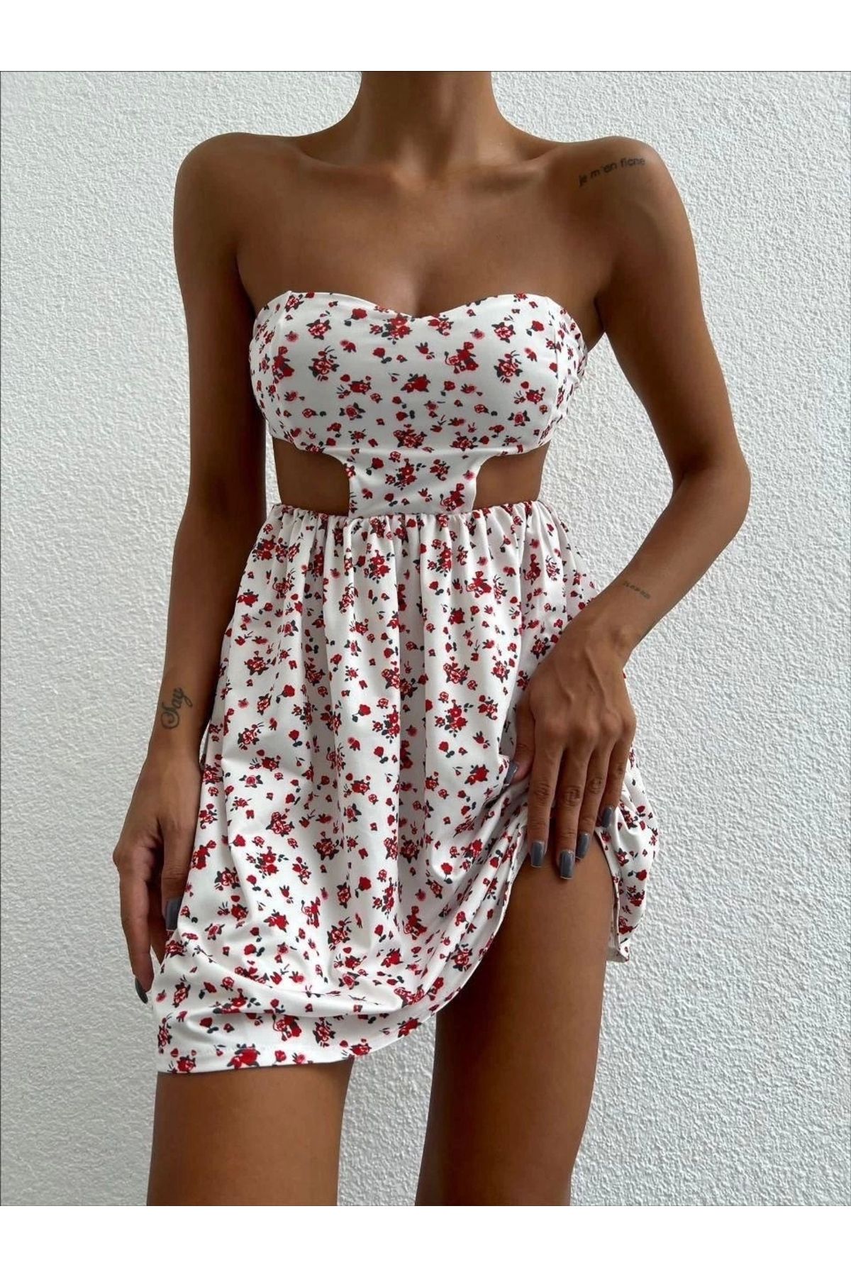 OurStyles Straplez elbise baskılı