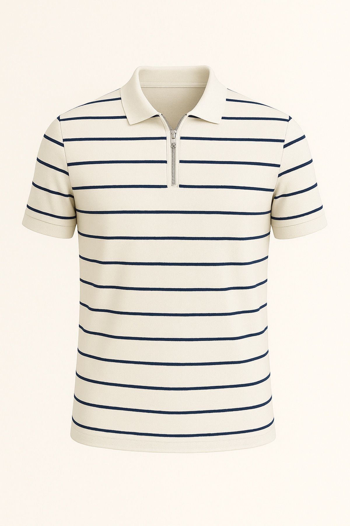 LC Waikiki Polo Yaka Yarım Fermuar Yatay Çizgi Desenli Triko Erkek T-Shirt