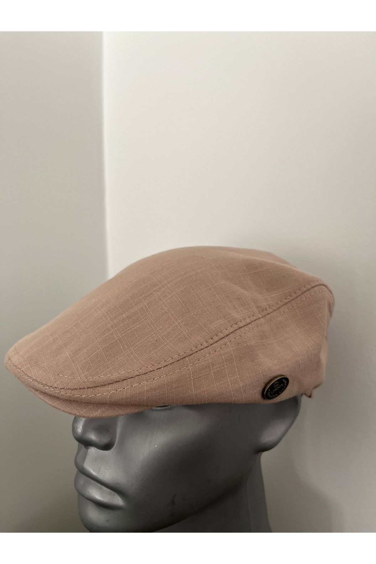 Butik-Dark Beige Summer Linen London Cap Standard Size with Elastic Back 2