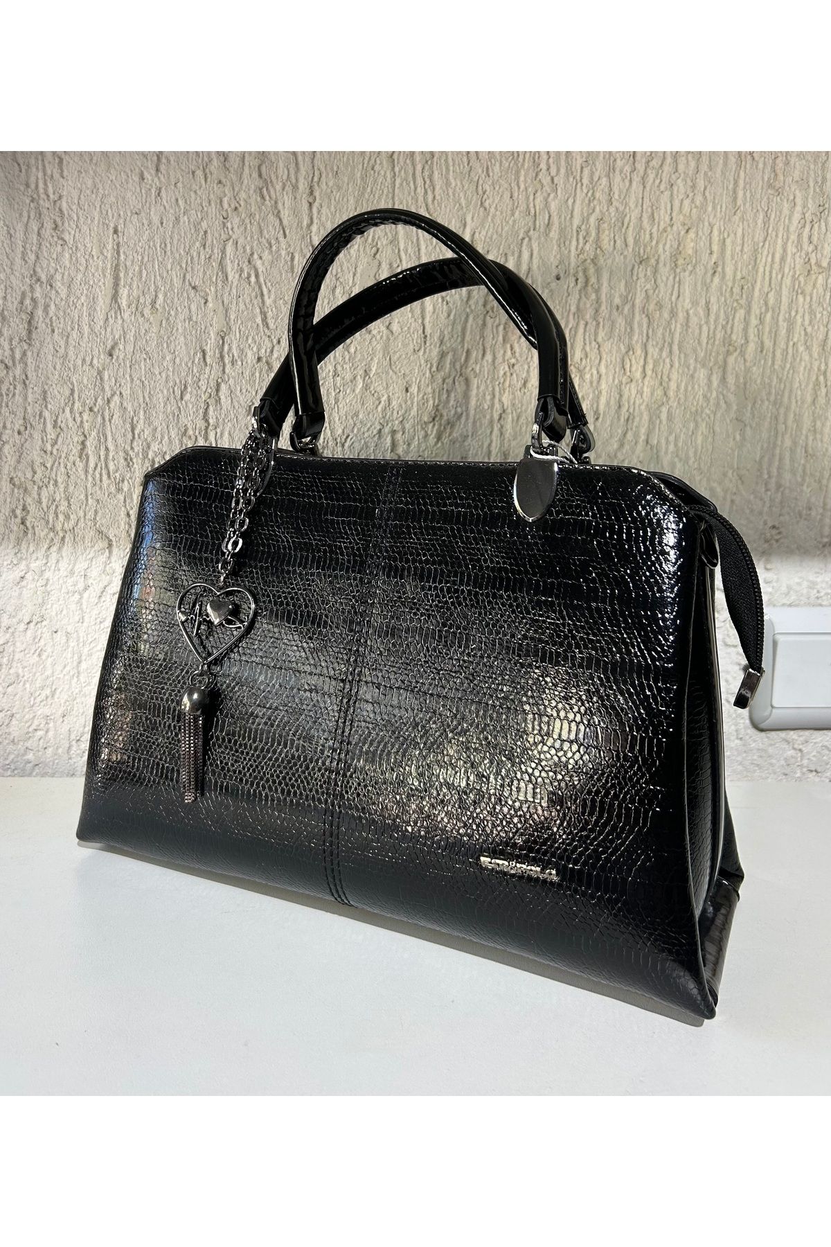 Esr polo Crocodile dokulu rugan el çantası