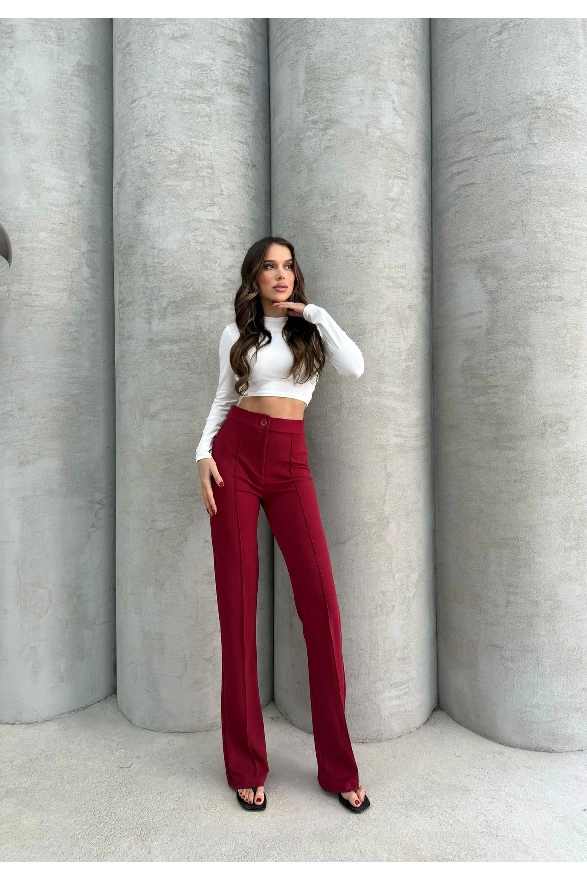 OurStyles Önü cumalı ithal krep pantolon
