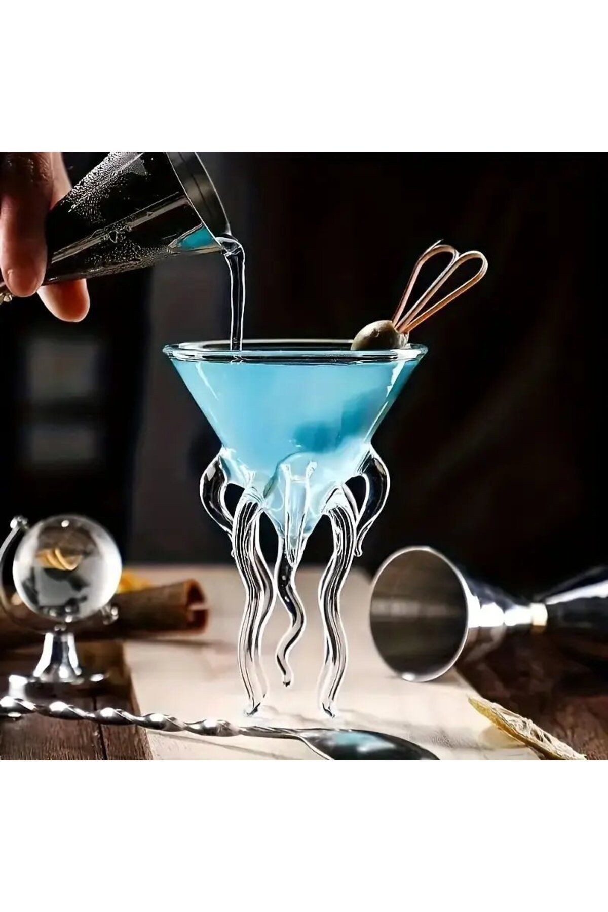 NeednStore Yaratıcı Ahtapot Kokteyl Bardağı - Cam Denizanası Konik Şarap Bardağı