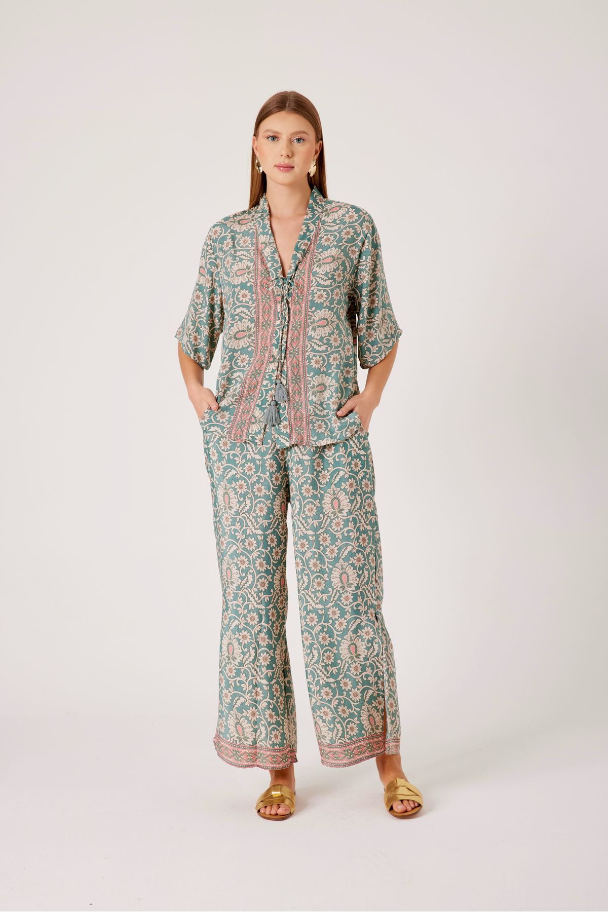 T'u Collection Yazlık Hint İpeği Pantalon Gömlek 2'li Takım