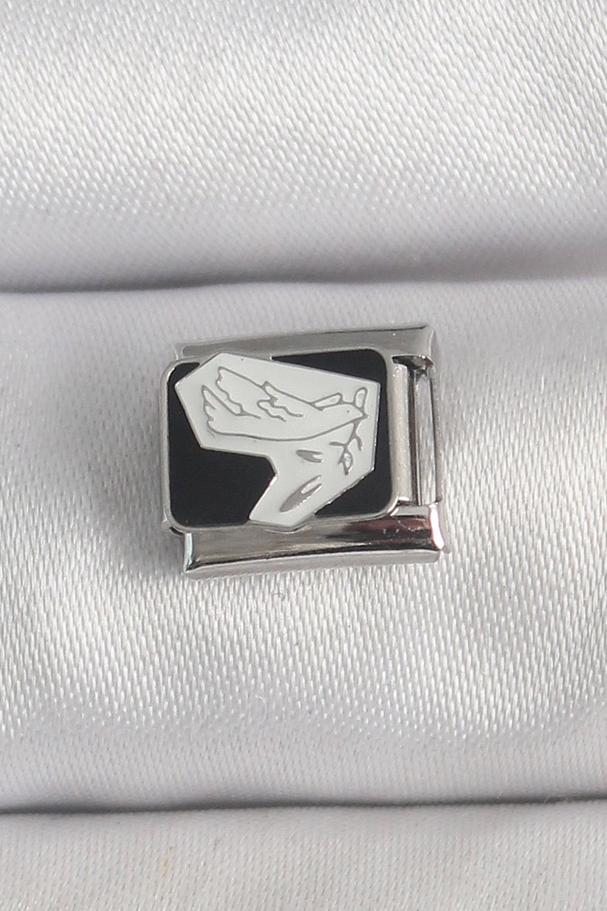 NEZADE STORE 316L Çelik Gümüş Renk Siyah Beyaz Kuş İşlemeli Nomination Charm - TJ-BC1389
