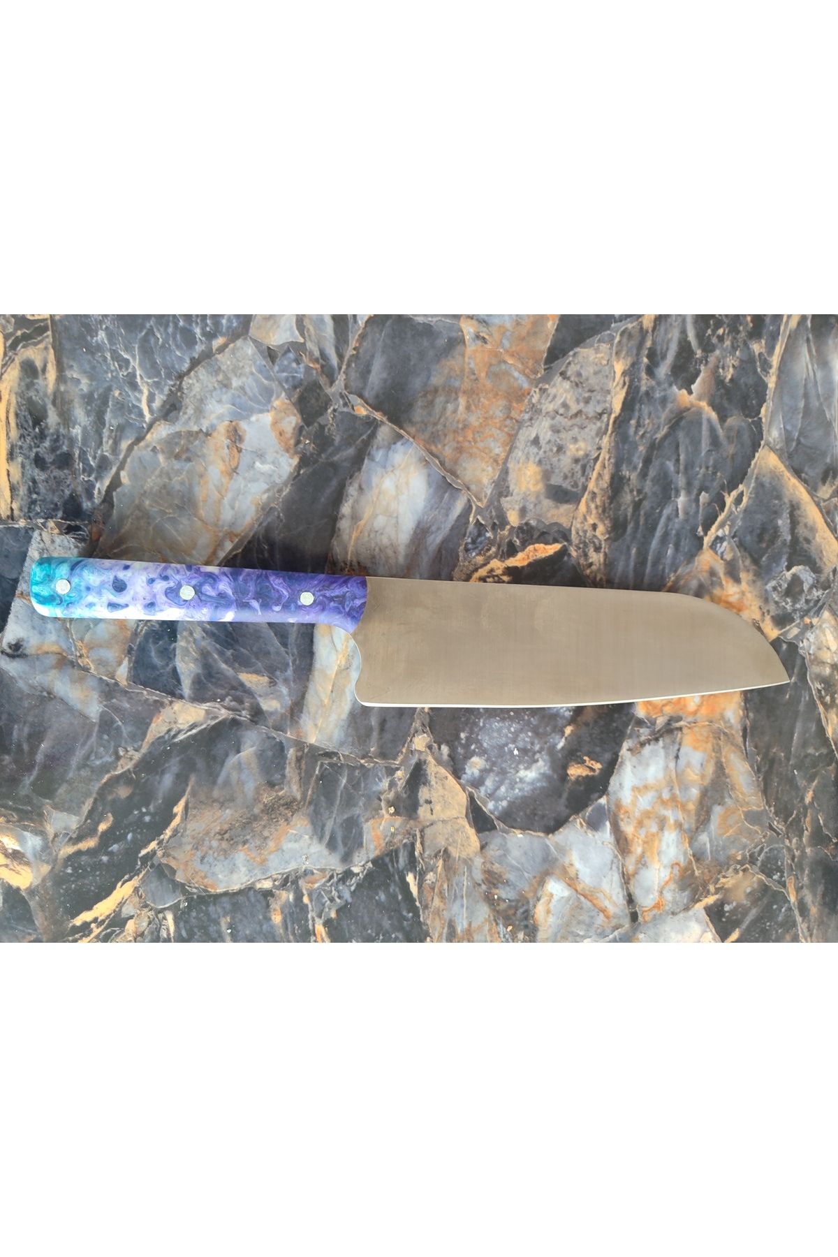 empressnaturalstone Santaku Şef Bıçağı – Epoksi Mor-Yeşil Kabze
