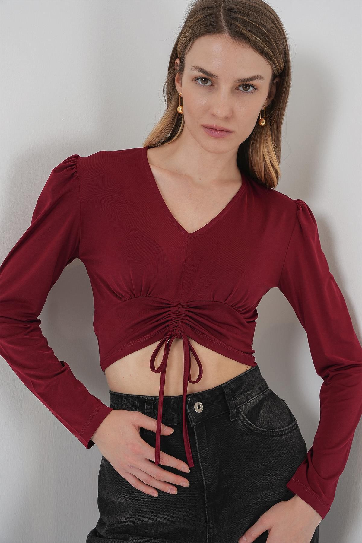 MODAMAİSA Sandy Crop Bluz - Bordo