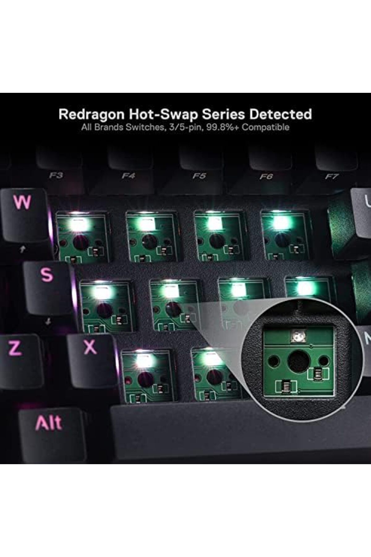 REDRAGON-Compact RGB Mechanical Gaming Keyboard, Wireless Bluetooth 2.4GHz Wired, 3 Modes, 61 Keys with Hot-S 5