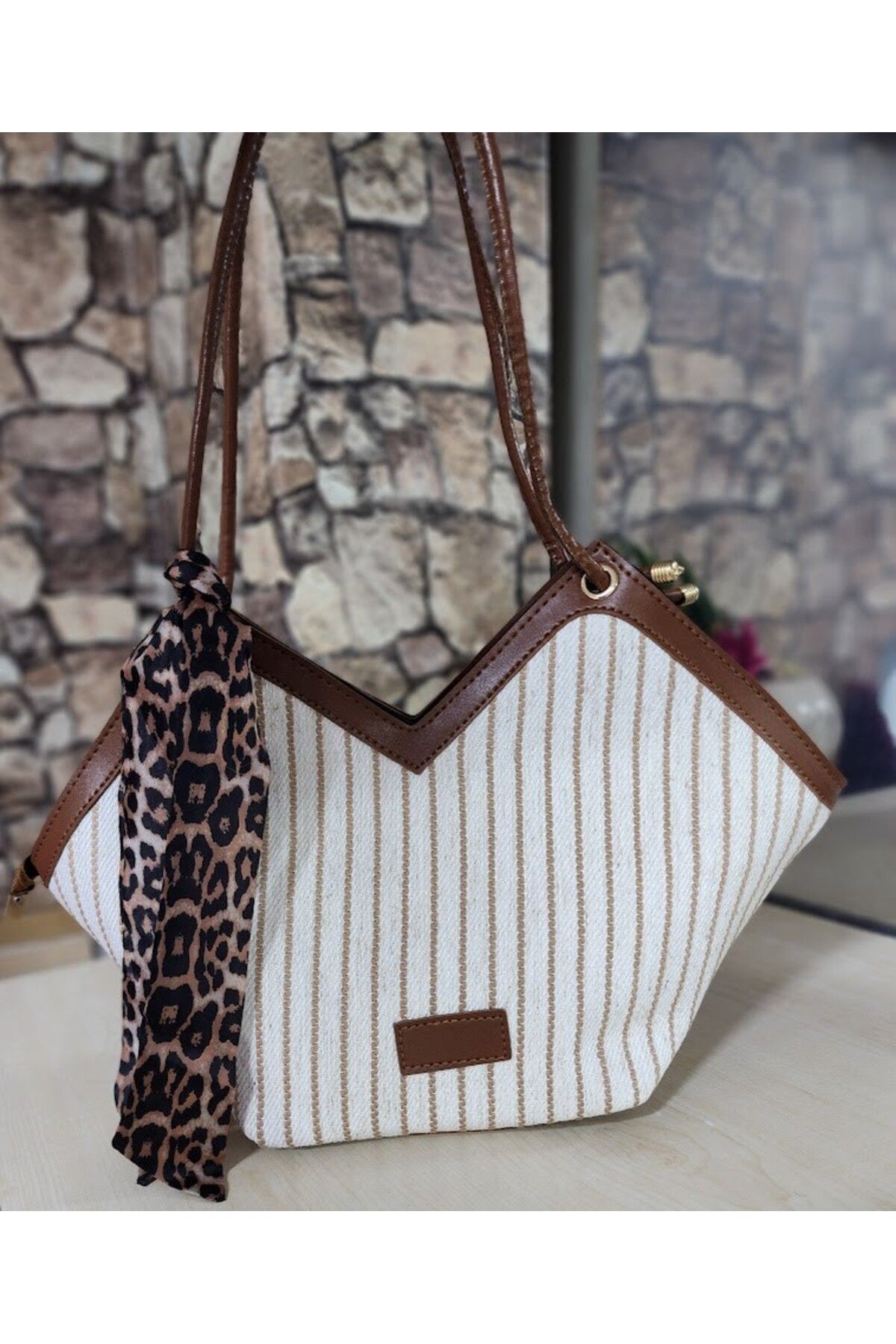 BASIC fularlı hasır çanta