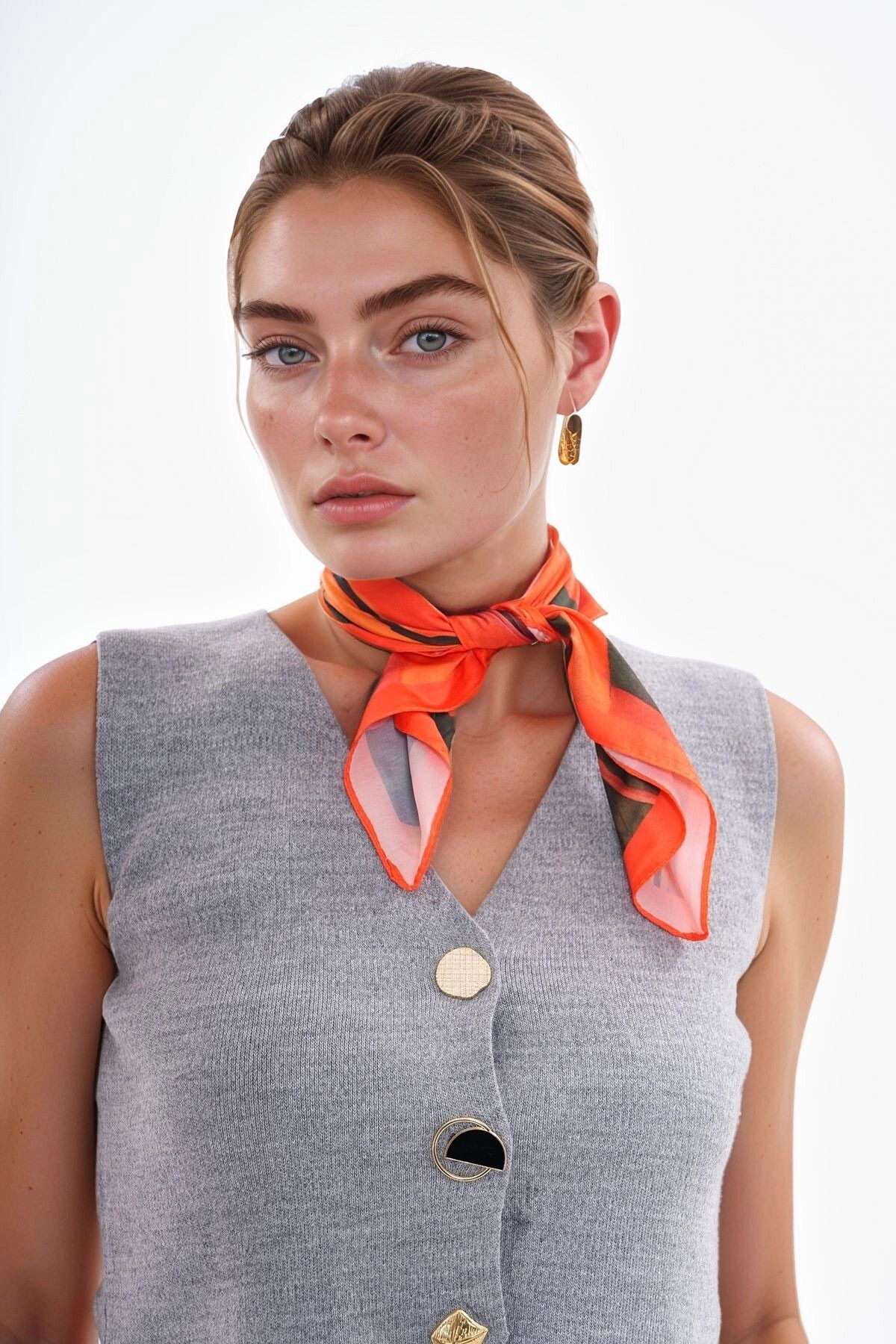 bacc Turuncu Yaprak Desenli Bandana Fular BCNSV-2515316