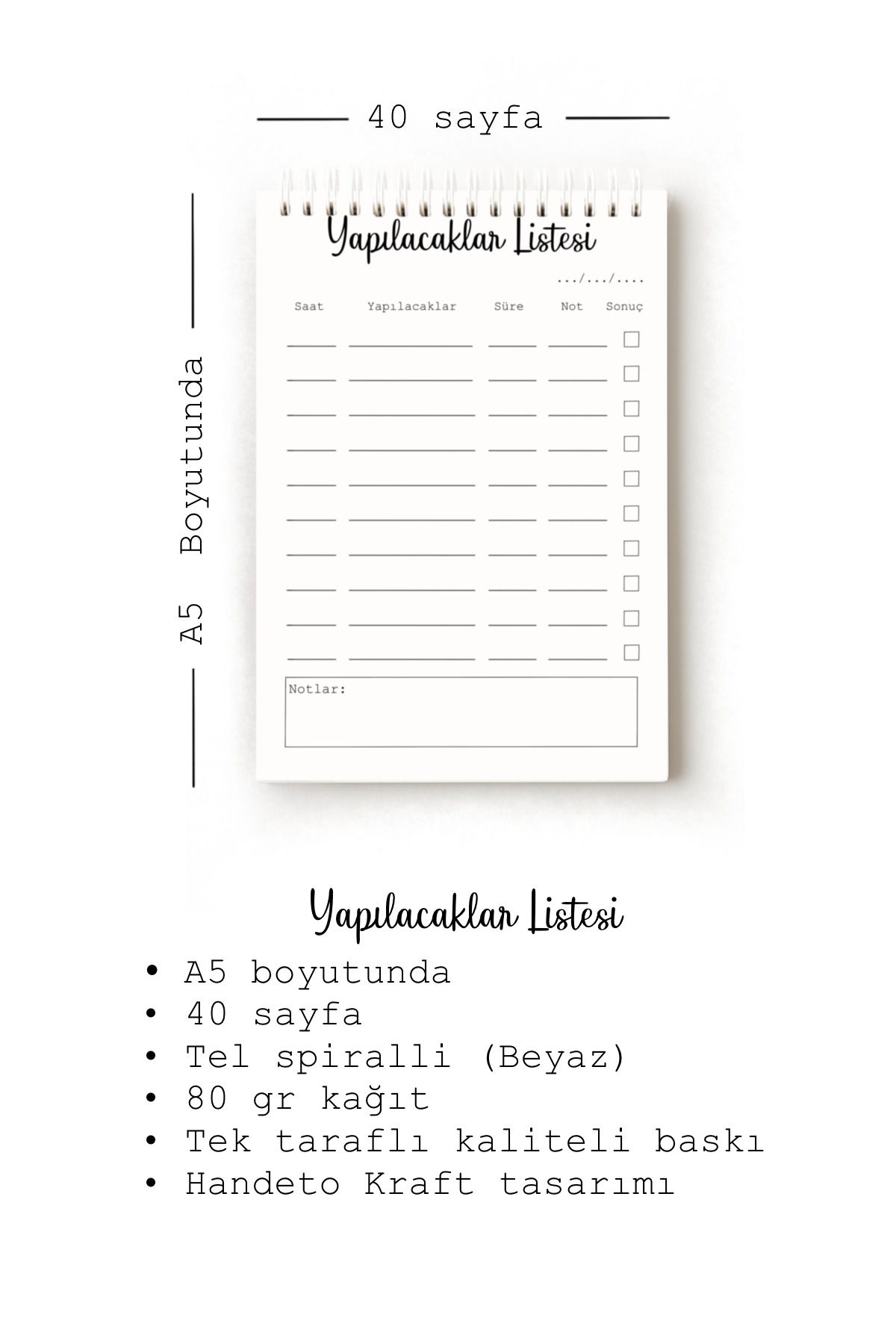 Handeto Kraft-Simple Minimalist Turkish to Do List, A5 to Do List, Planner, Task List, Planner 3