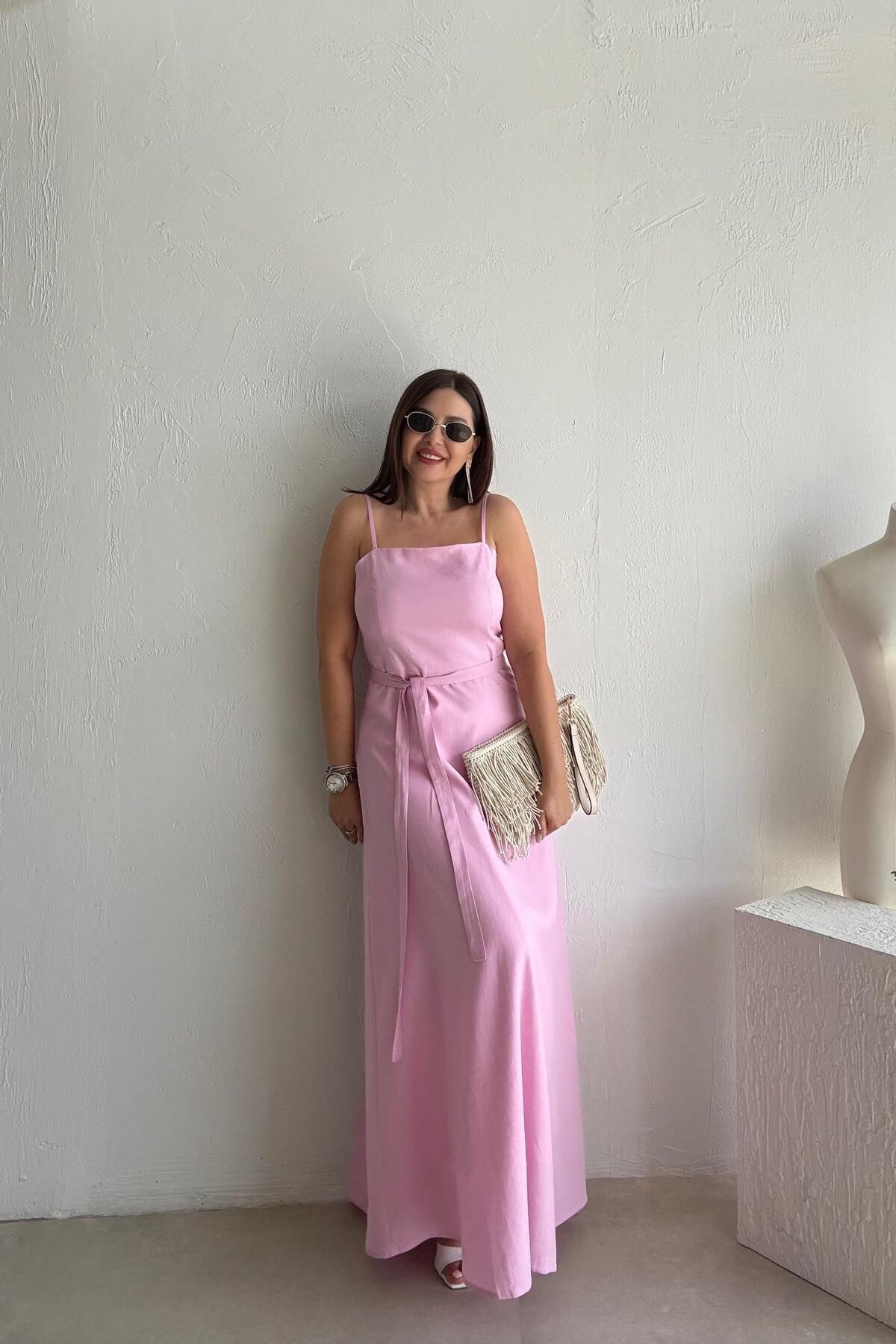 ELVAN TOLON Pembe Uzun Askılı Elbise