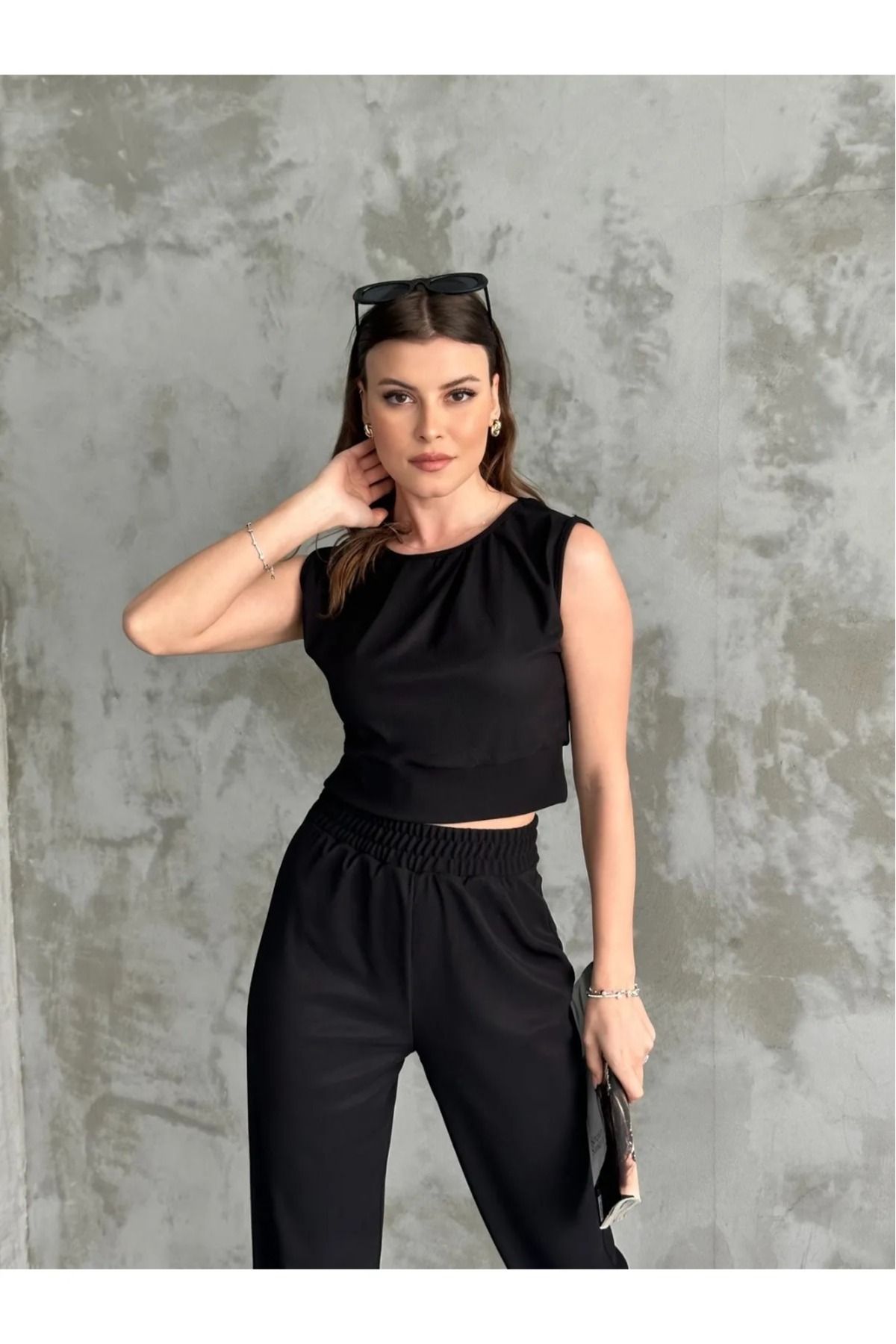 MevaMoss Kadın Crop Bol Paça Pantolon Alt Üst Takım