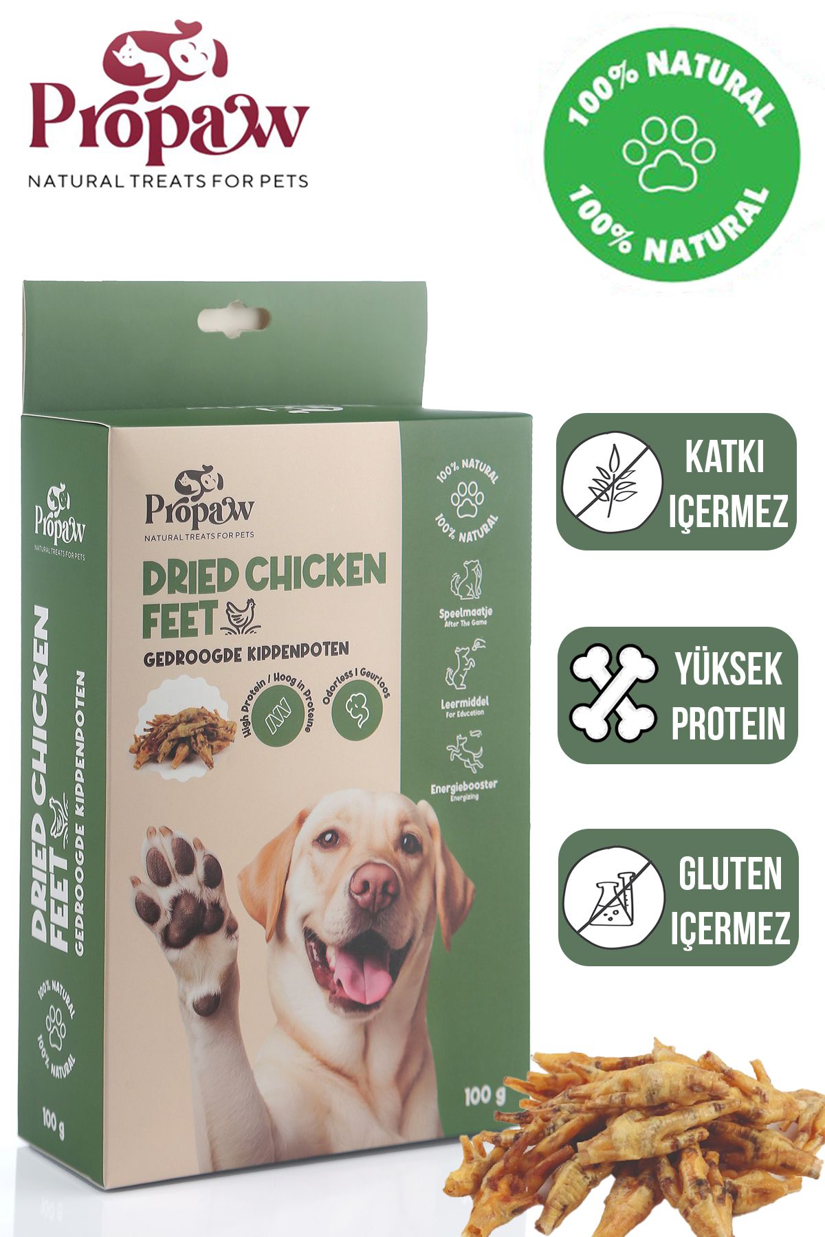 propaw Kurutulmuş Tavuk Ayak Köpek Ödül Maması Çiğnemelik %100 Doğal Tüm Irklar İçin Yüksek Protein 100 g