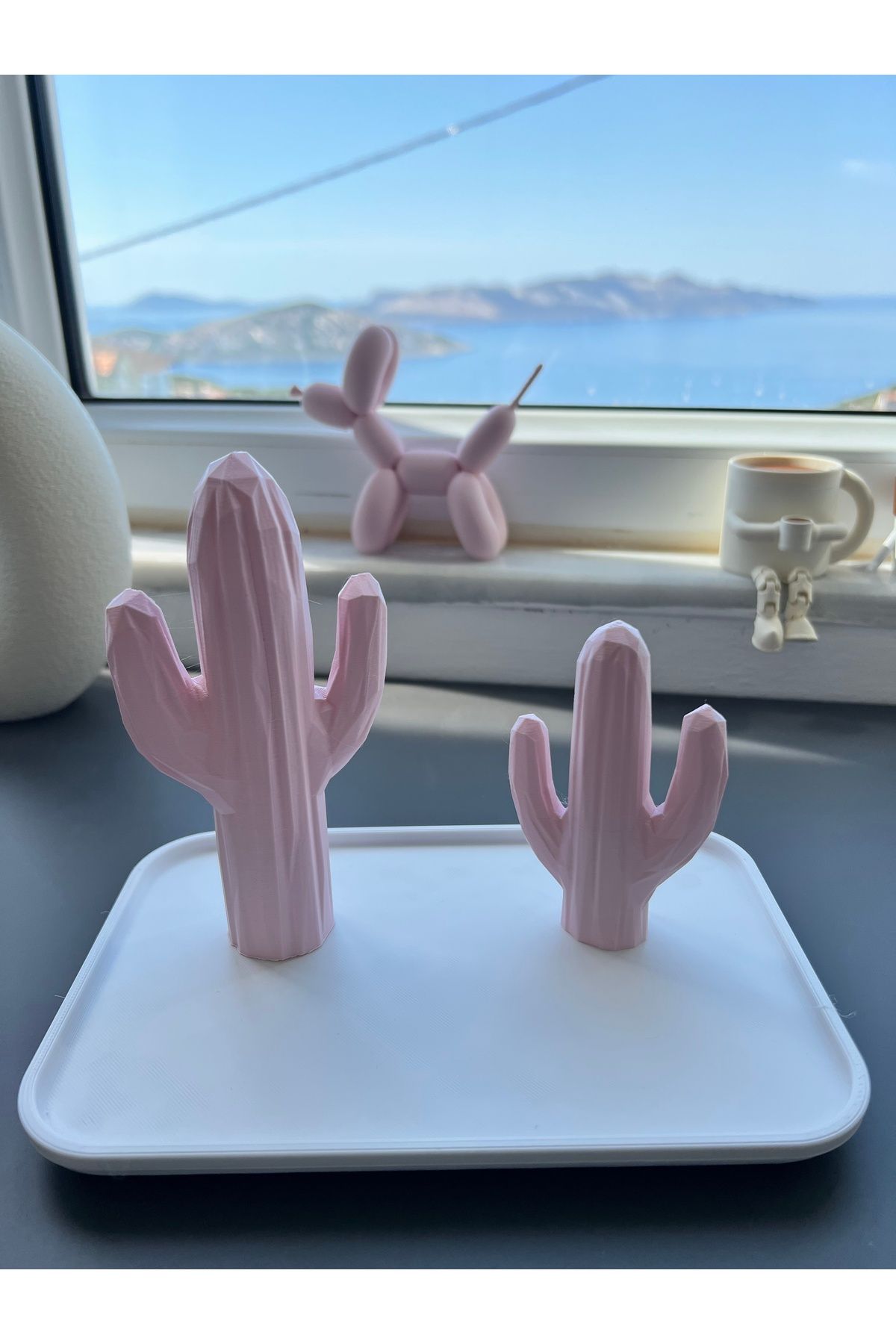 3BStudio Takı Standı Yüzük Küpe Kolye Askılığı Mücevher Organizer Askılık Kaktüs Tasarımlı Pembe