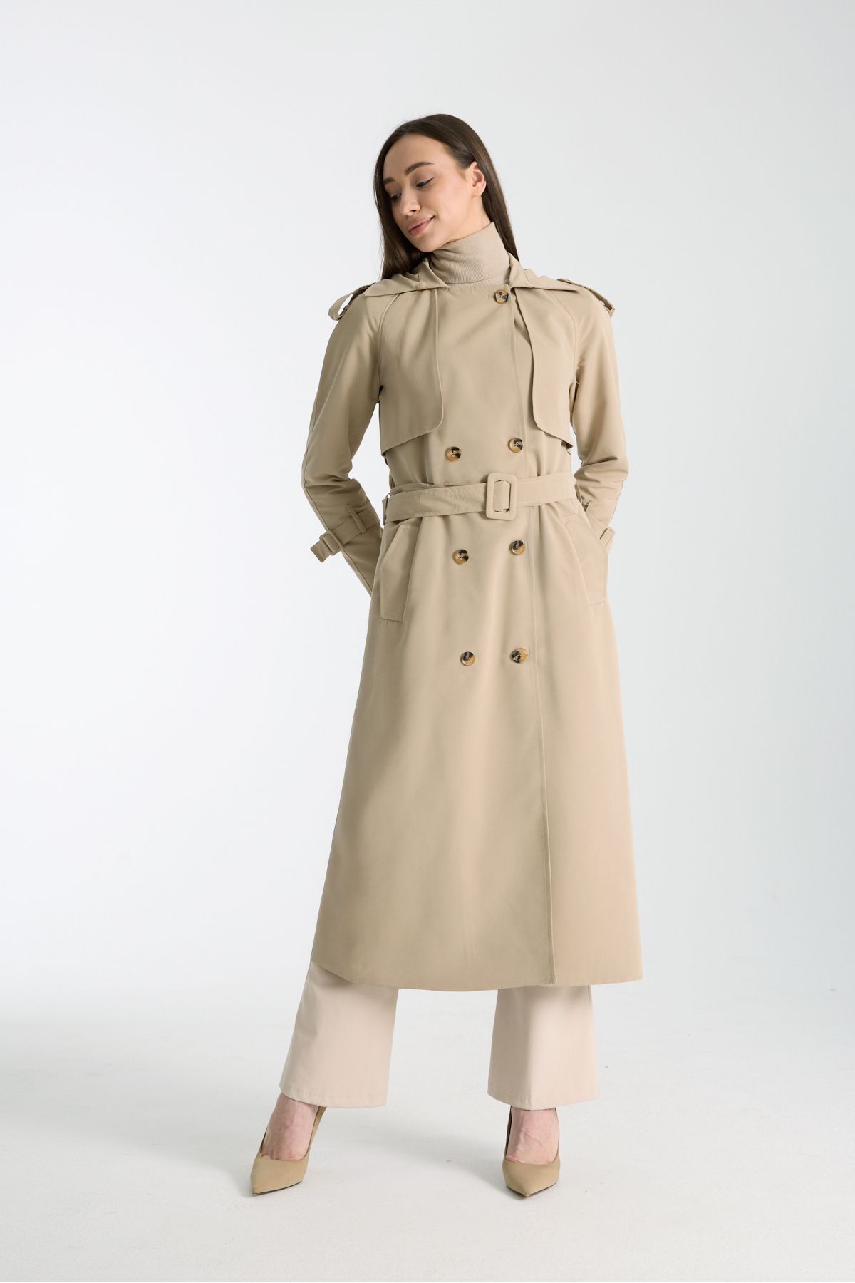 Soydan Güner-Mink 5789 - Mid-Length Trench Coat with Water Repellent Features and Raglan Sleeves 2