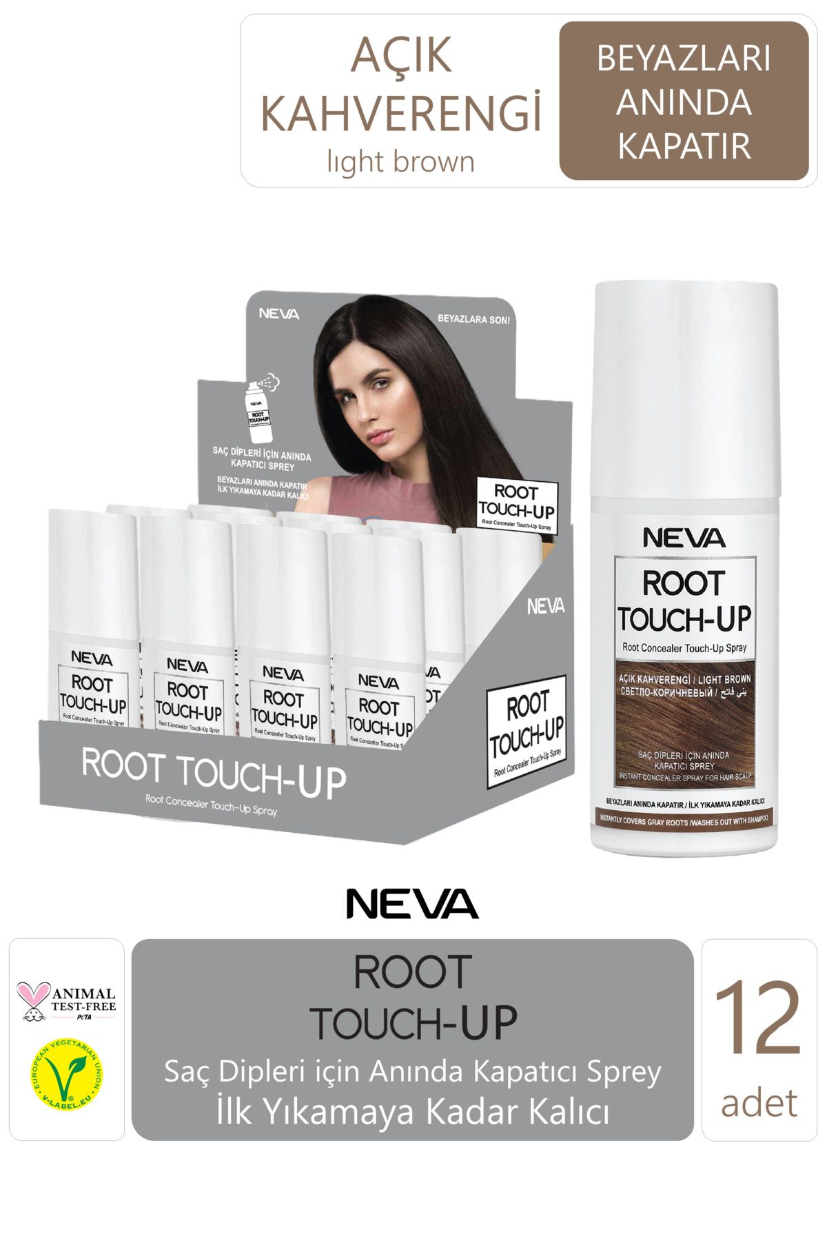 Neva Root Touch-up Kapatıcı Sprey - Açık Kahverengi 12'li Paket