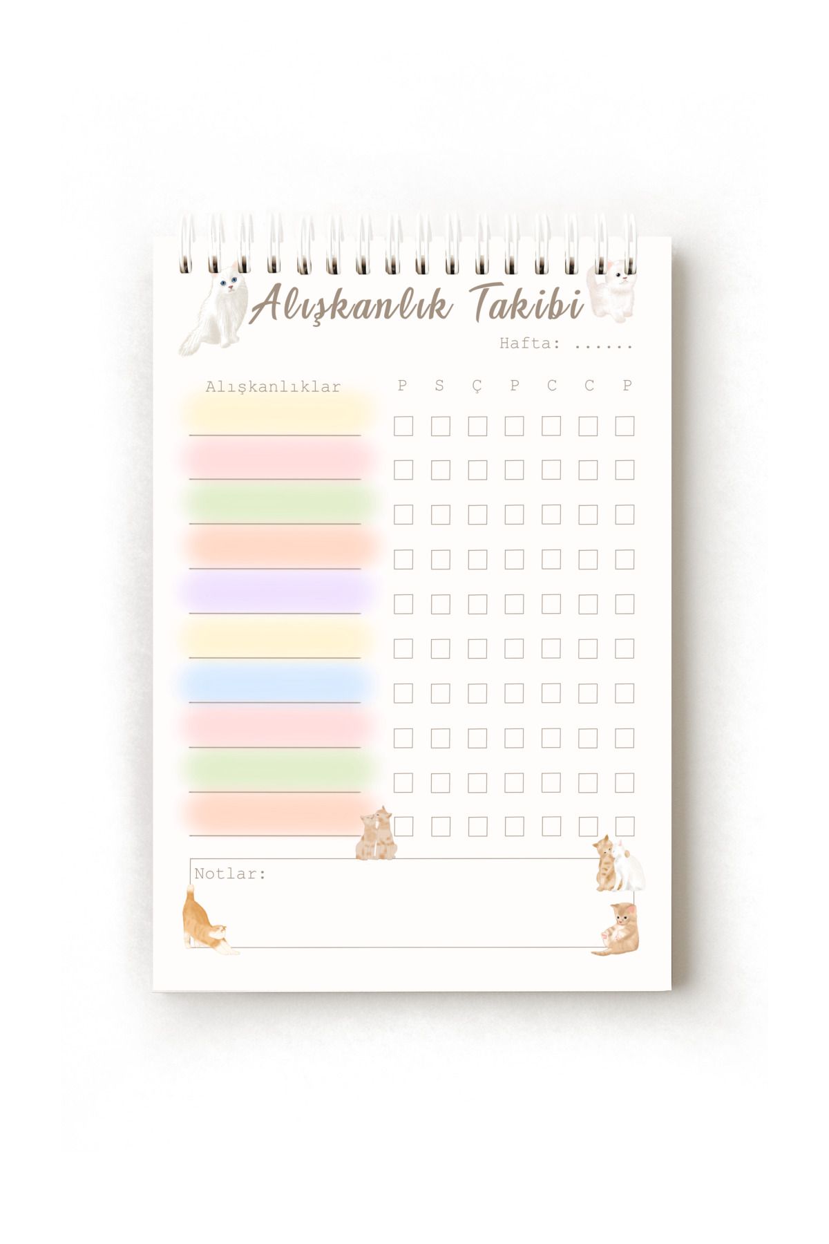 Handeto Kraft Kedi Temalı Türkçe Alışkanlık Takibi, Habit Tracker, A5 Habit Tracker, Rutin Defteri, Planner