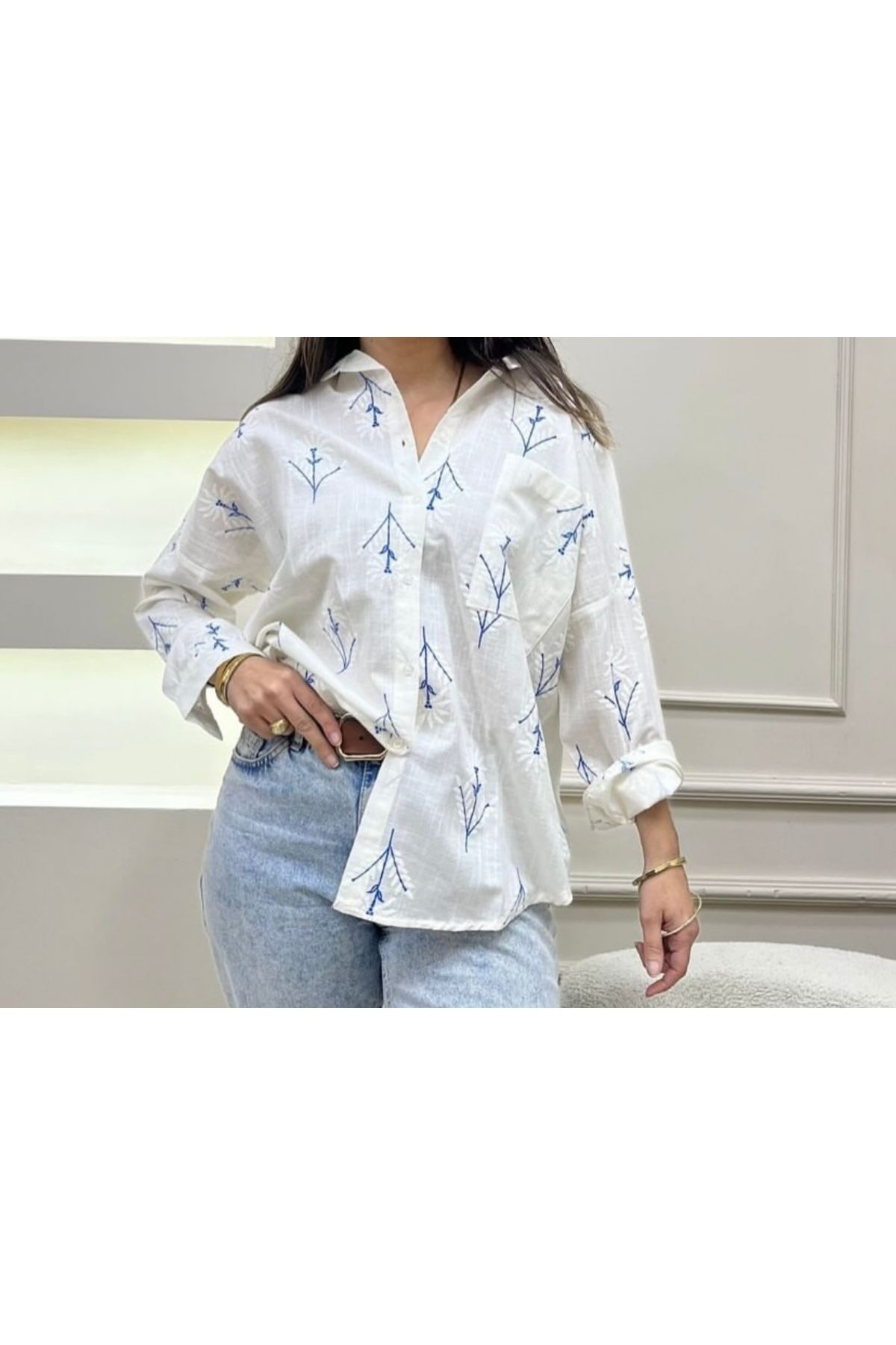 VOGUEMET ✅ Keten Gömlek – Silikon Baskı ve Nakış İşlemeli, Şık ve Hafif