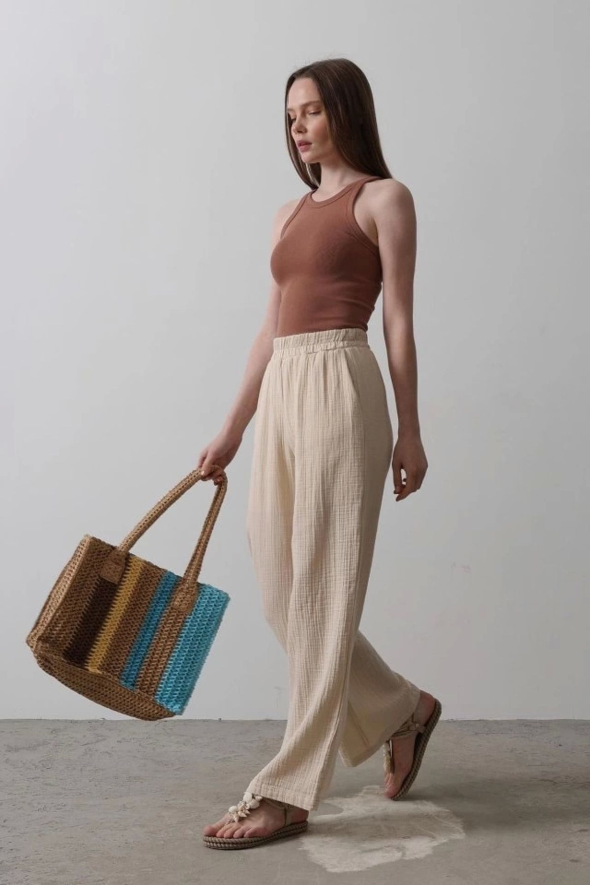 MODA Yıkamalı üslin Pantolon Taş