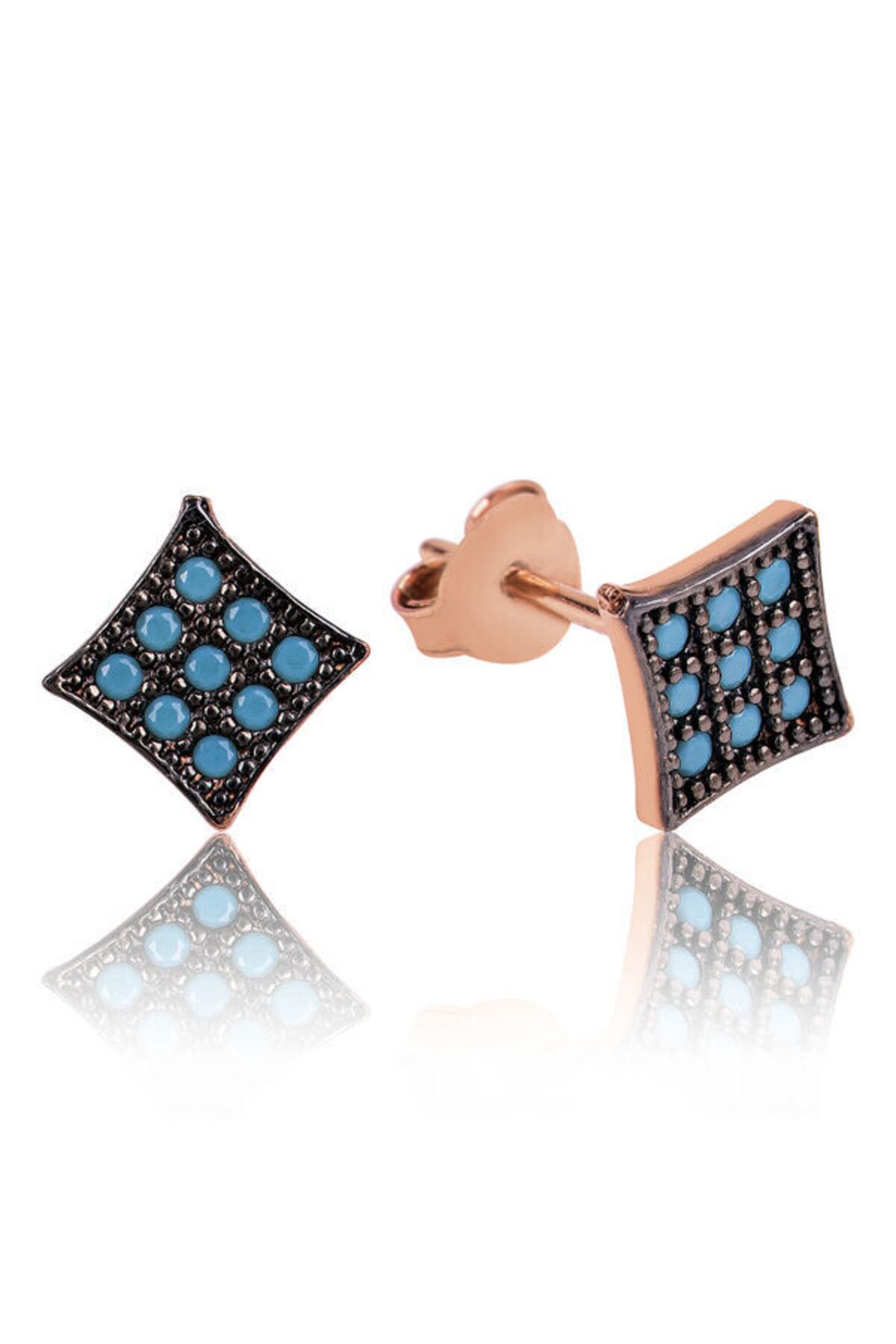 shop Mavi Taşlı Kare Çivili 925 Ayar Gümüş Küpe