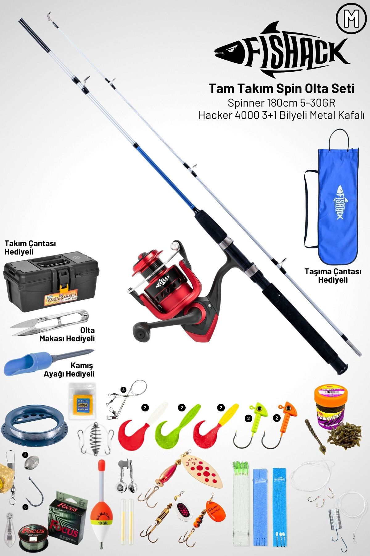 Fishack Tam Takım Spin Olta Seti - 180cm Kamış 5-30GR / 4000'lik 3+1BB Makine - M - At-Çek Olta Takımı