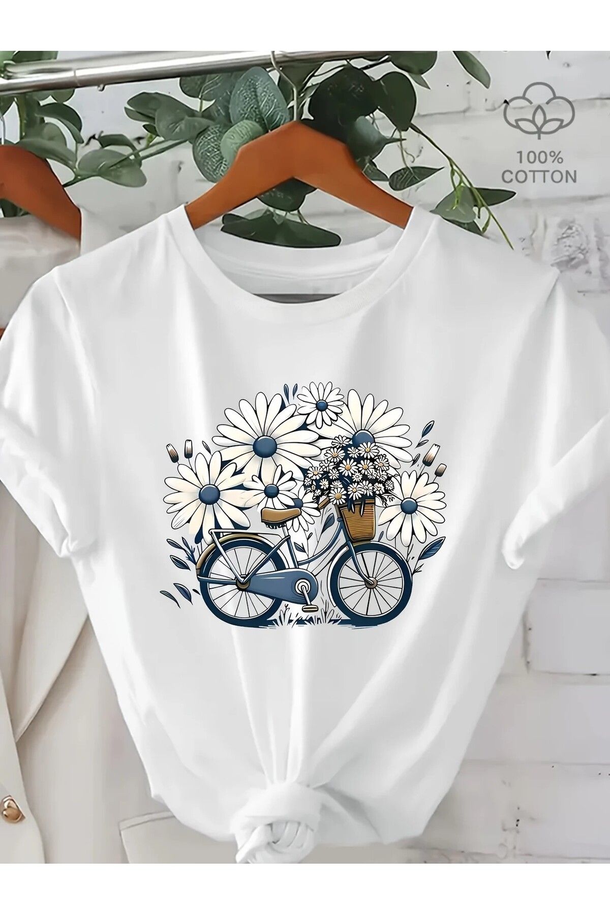 LEIVOR Papatya & bisiklet Baskılı Kadın T-shirt