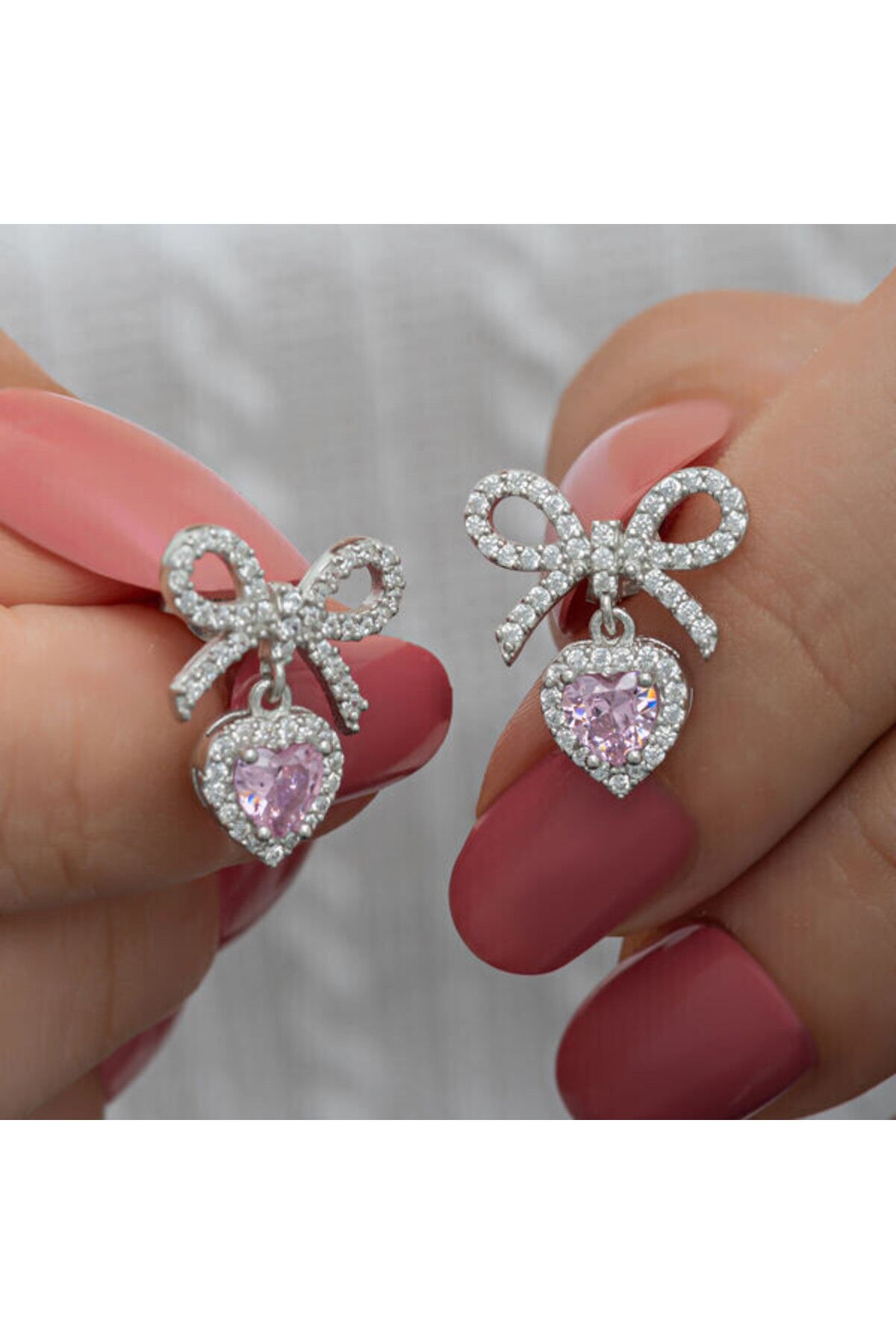 shop Fiyonk Pembe Taşlı Çivili 925 Ayar Gümüş Küpe