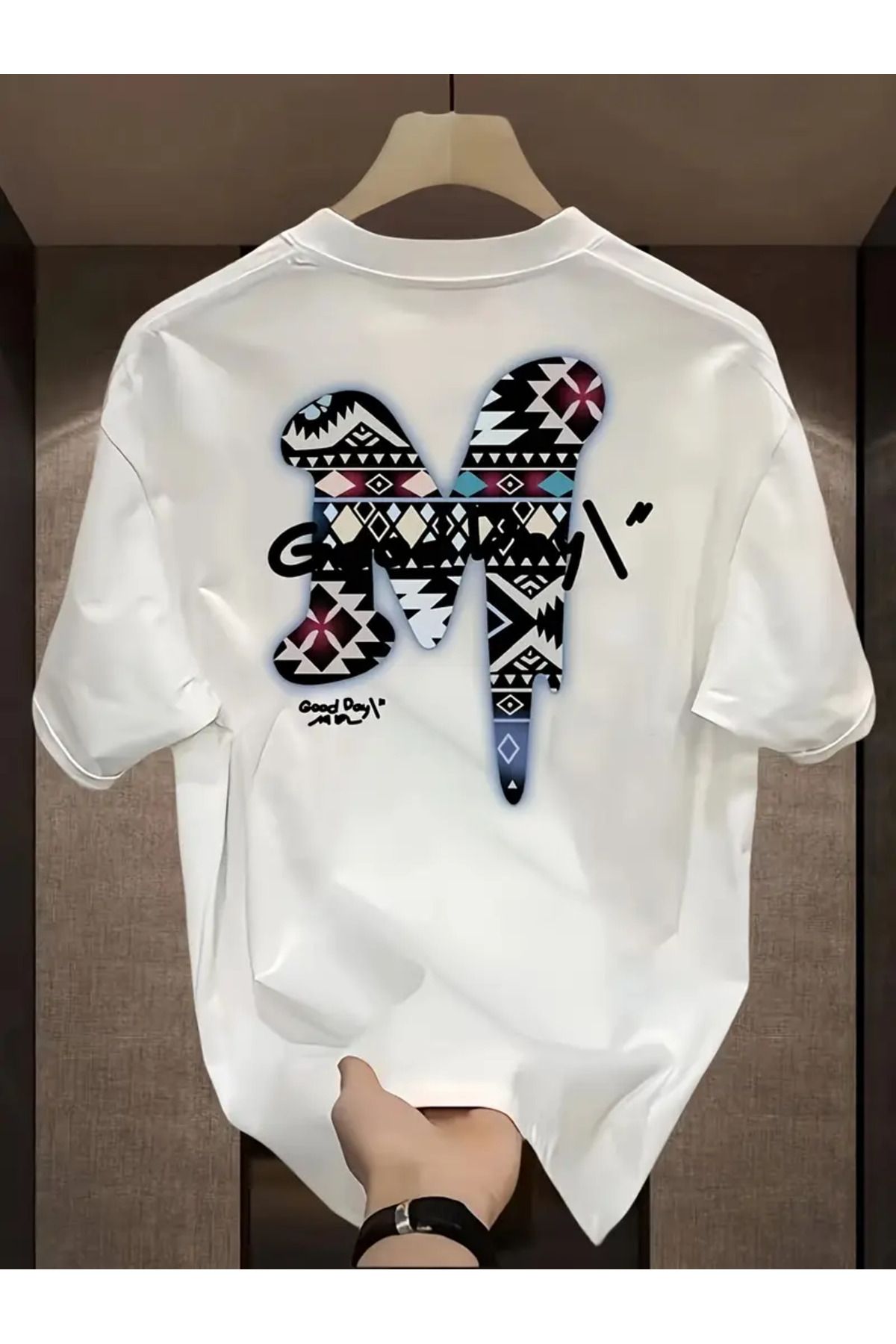 AEMİ Unisex Motif Oversize Bisiklet Yaka T-shirt