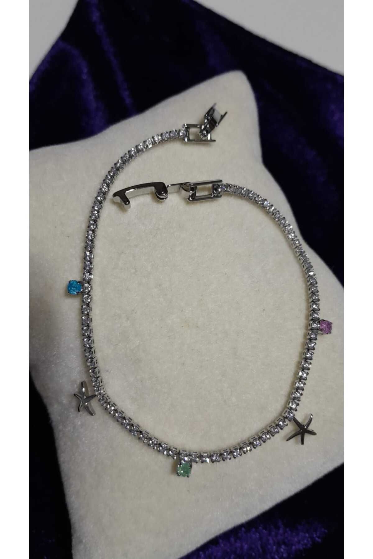FDCOLLECTİON Çelik Baget Taşlı İnce su yolu bileklik