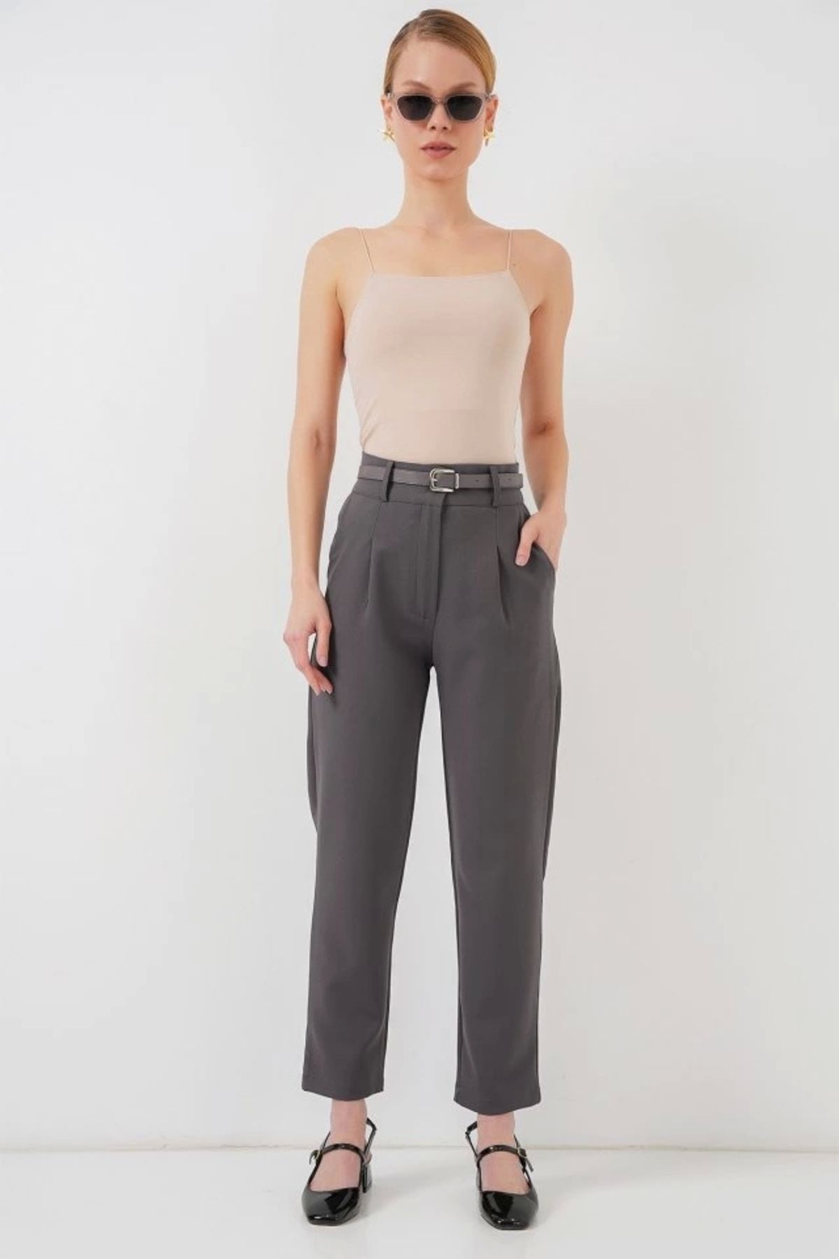 MODA Pileli Kemerli Kumaş Pantolon 6725 Antrasit