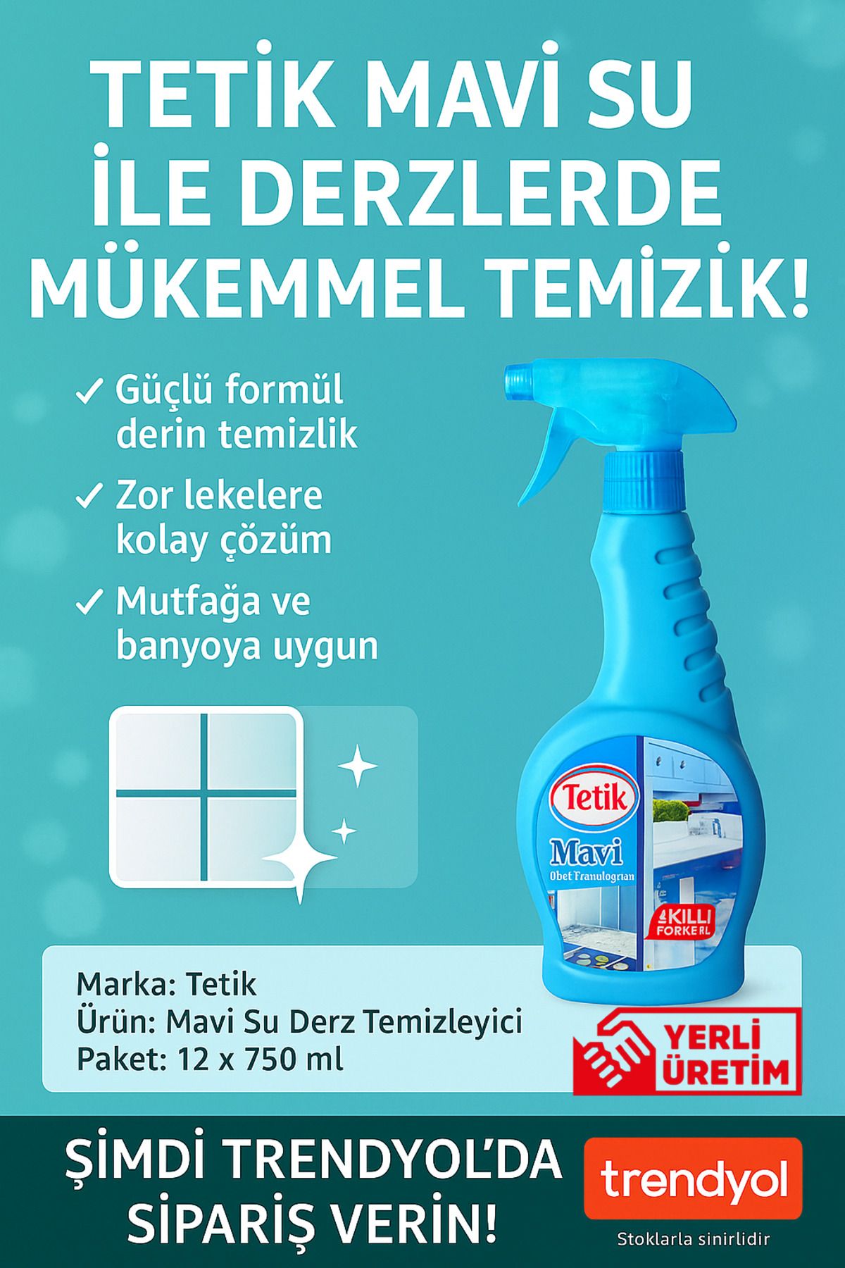 TETİKOĞLU KİMYA Sihirli Su / Mavi Su Derz Temizleyici (12*750 Ml)