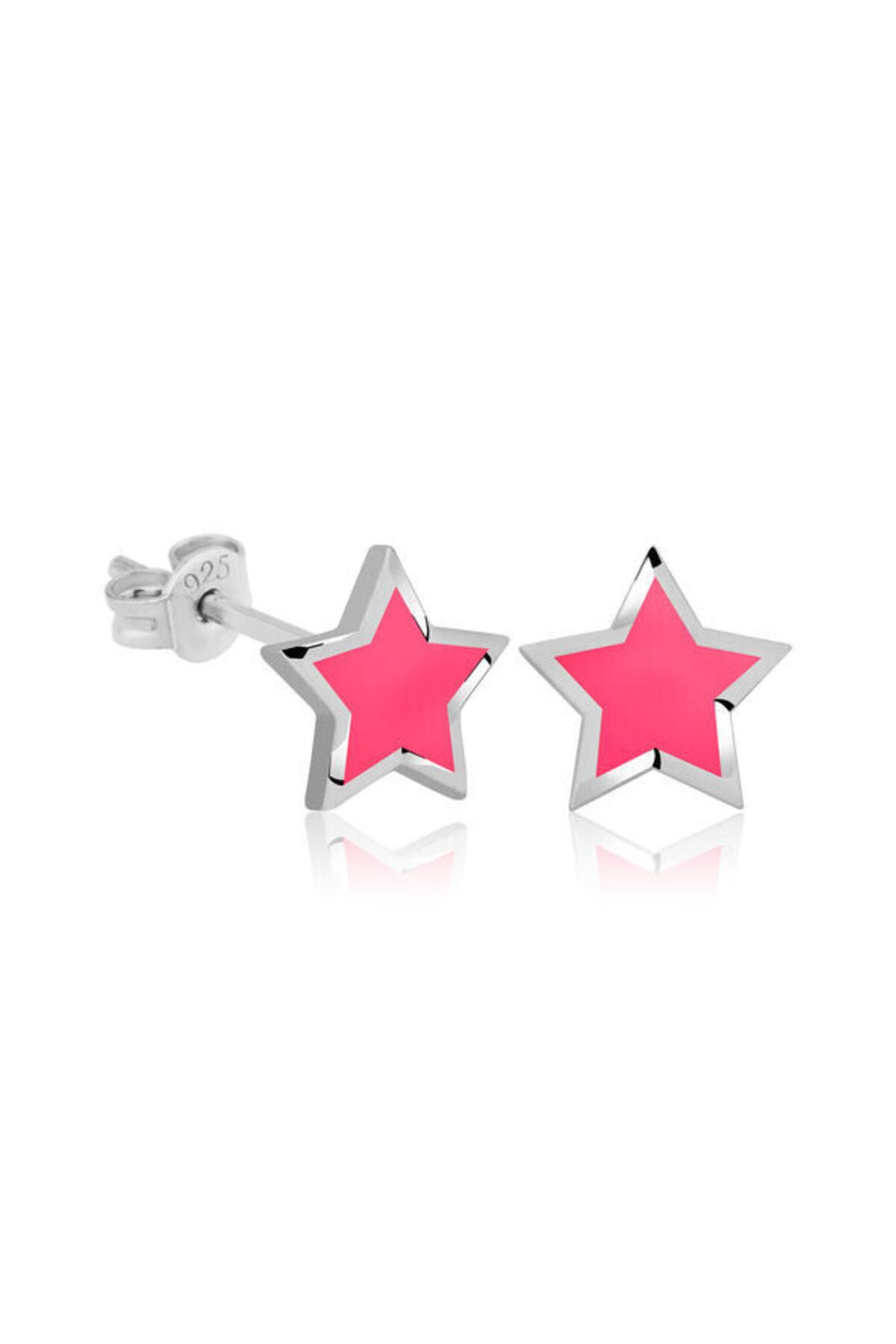 shop Fosforlu Pembe Yıldız Çivili 925 Ayar Gümüş Küpe