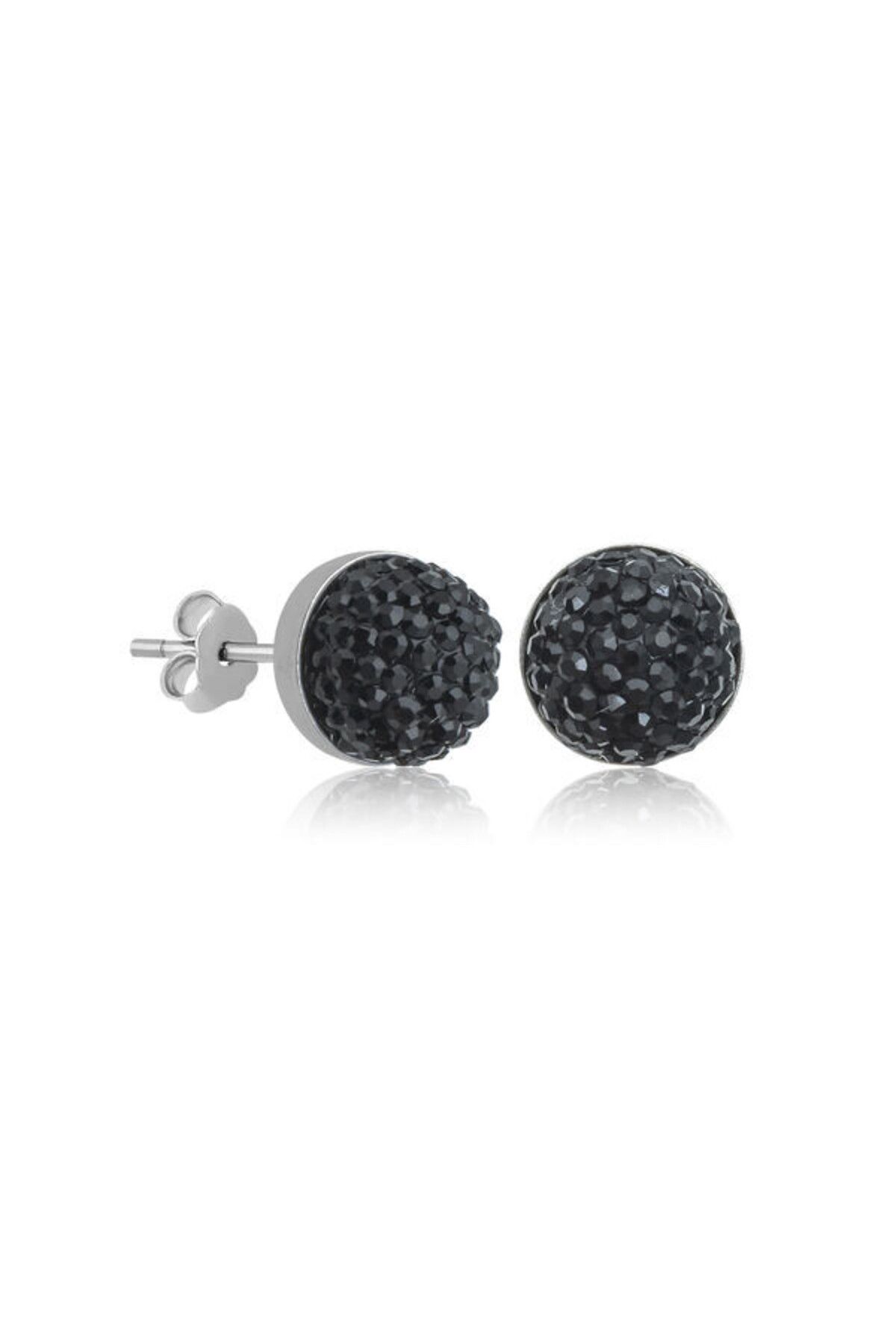 shop Kristal Siyah Çivili 925 Ayar Gümüş Küpe