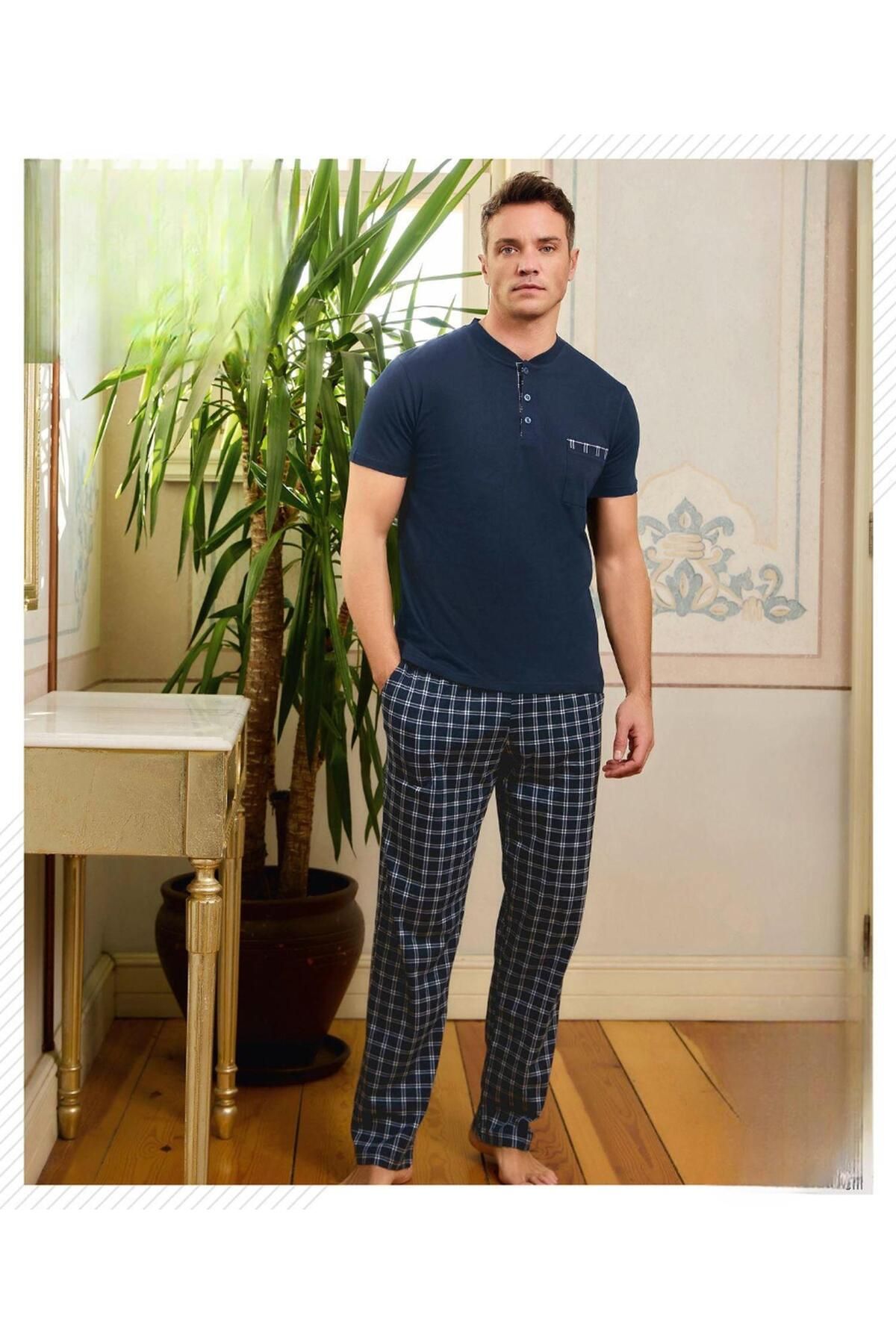 Pijamoni Erkek Düğme Yaka Kısa Kol Pijama Takımı 6850/10 - 1 Adet