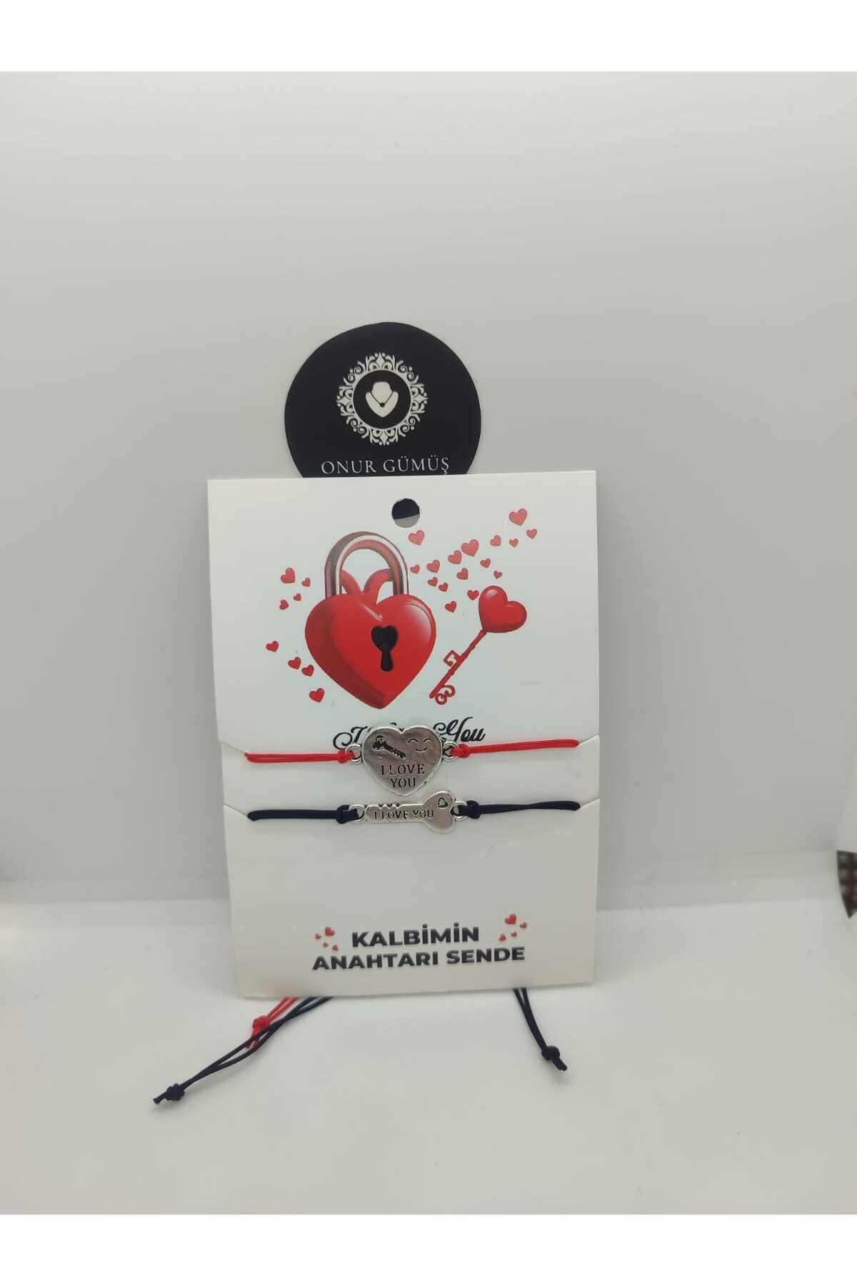 Onur Gümüş Kalp ve Anahtar Sevgili Bilekliği