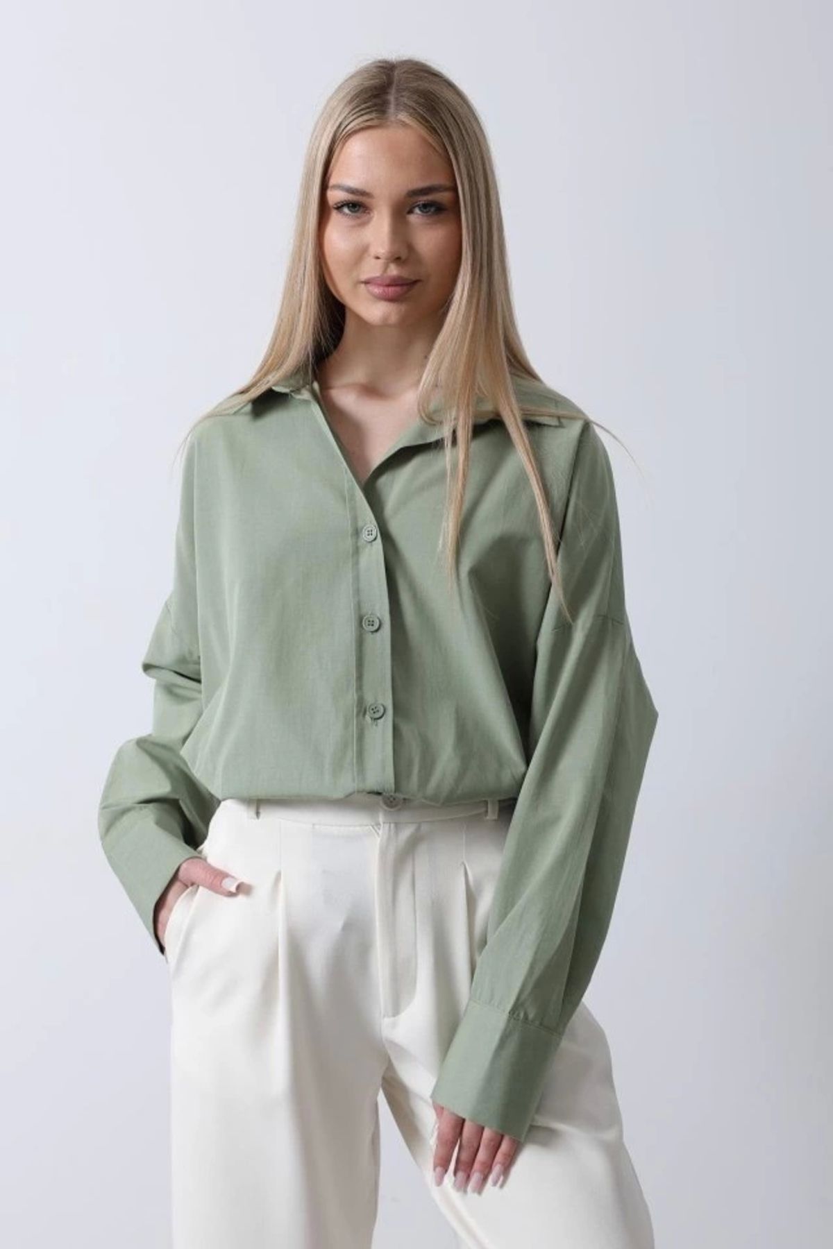MODA Geniş anşet Detaylı Gömlek Haki
