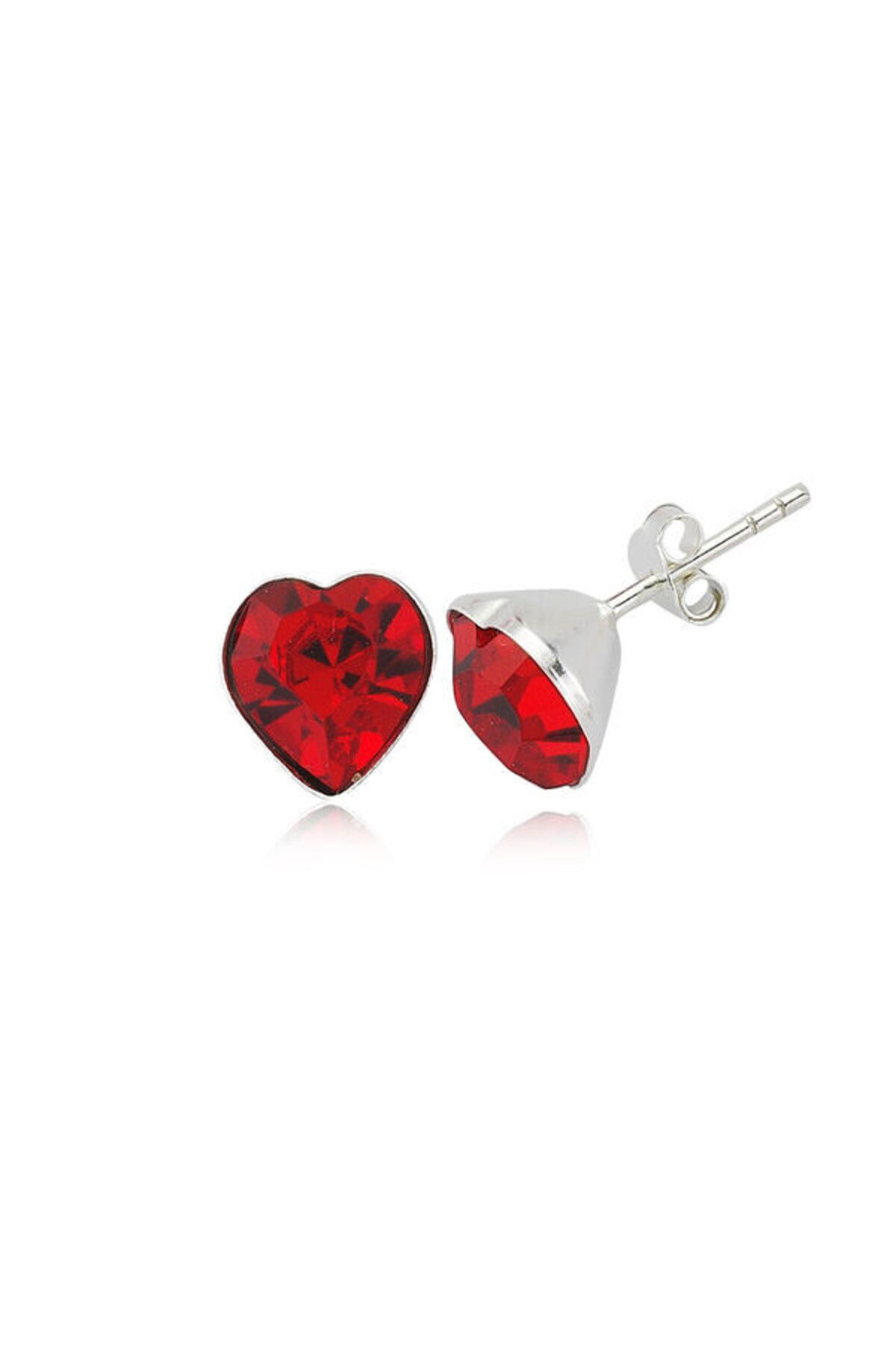 shop Kırmızı Kalp Çivili 925 Ayar Gümüş Küpe