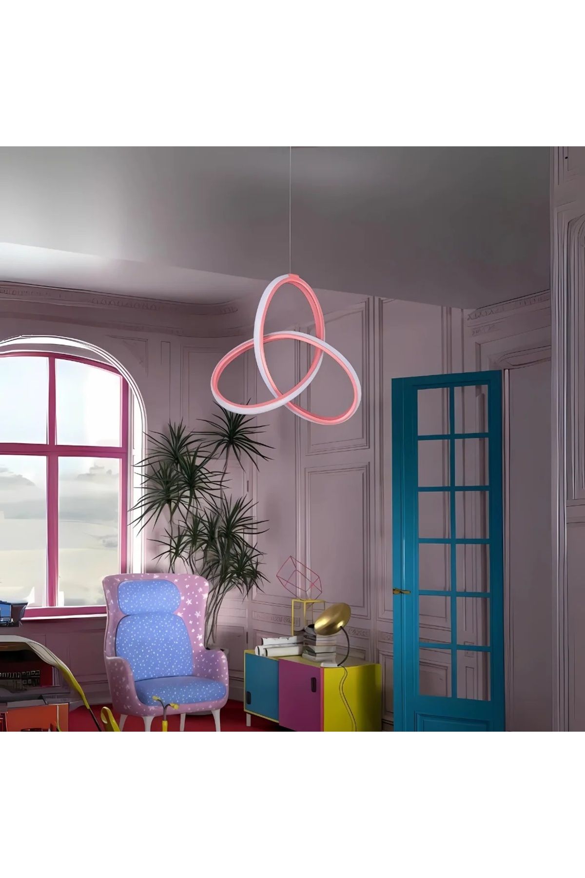 Sanctum Nelvador Pembe Modern Beyaz Ledli Avize Genç Çocuk Odası Avizesi Led Avize