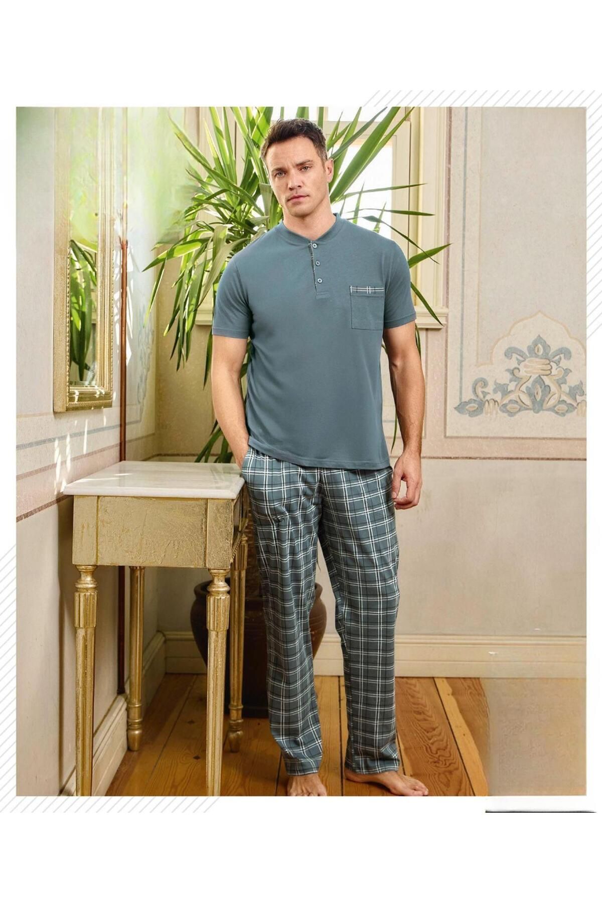 Pijamoni Erkek Düğme Yaka Kısa Kol Pijama Takımı 6850/9 - 1 Adet
