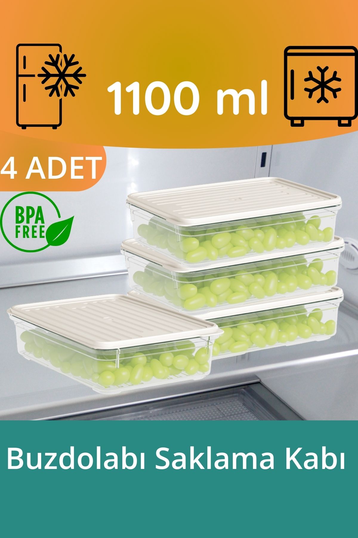 Dnl Home 4'lü Diprfriz Saklama Kabı 1100 ml Buzdolabı Dondurucu Organizer Saklama Kabı