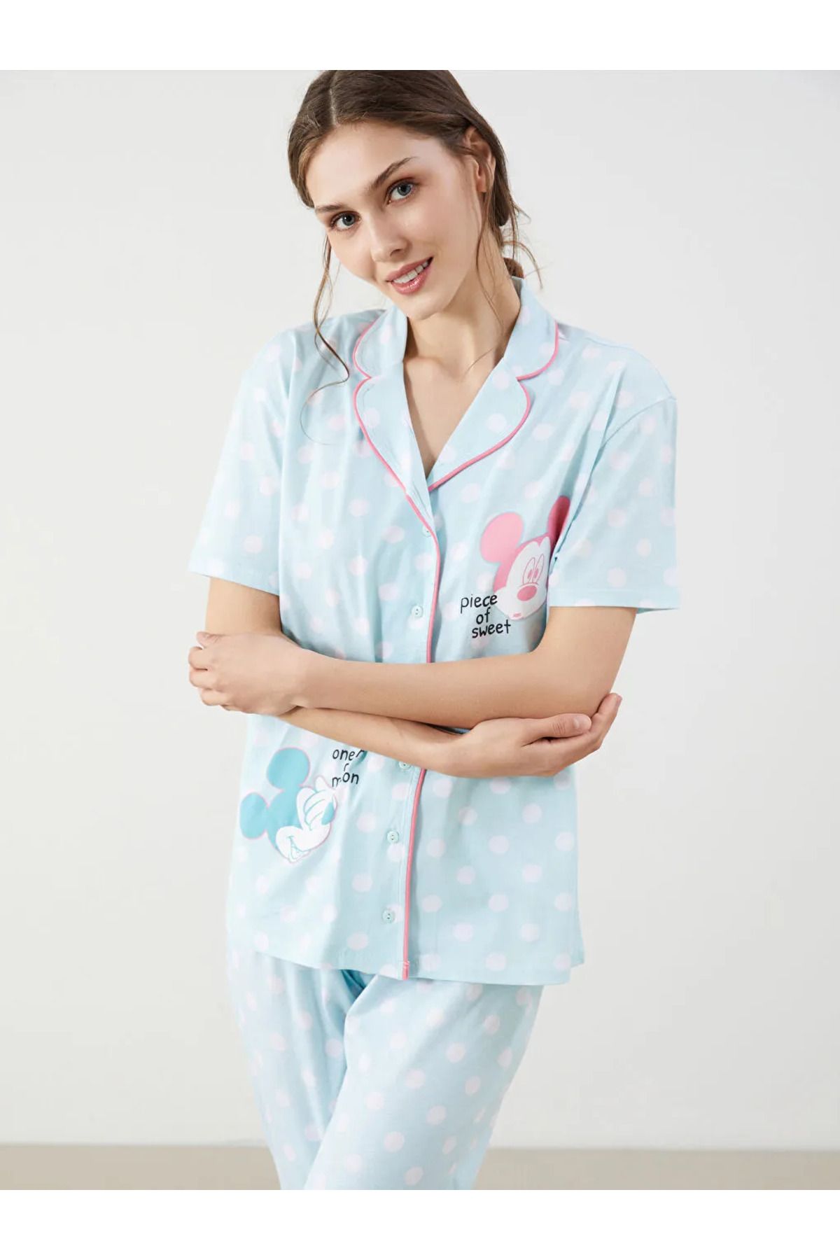 LC Waikiki LCW DREAM Mavi Mickey Mouse Baskılı Kadın Pijama Takımı