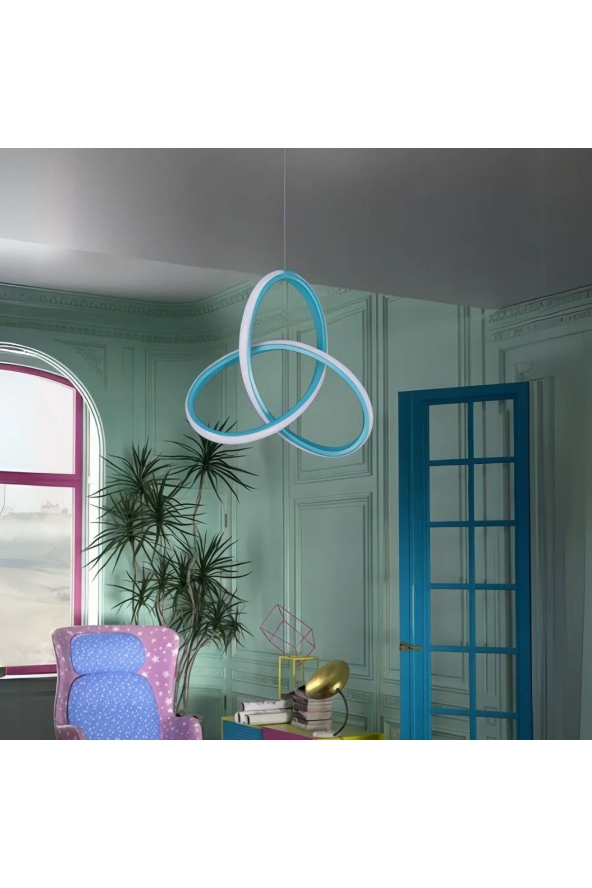 Sanctum Nelvador Mavi Modern Ultra Süper Beyaz Ledli Avize Çocuk Odası Avizesi Led Avize