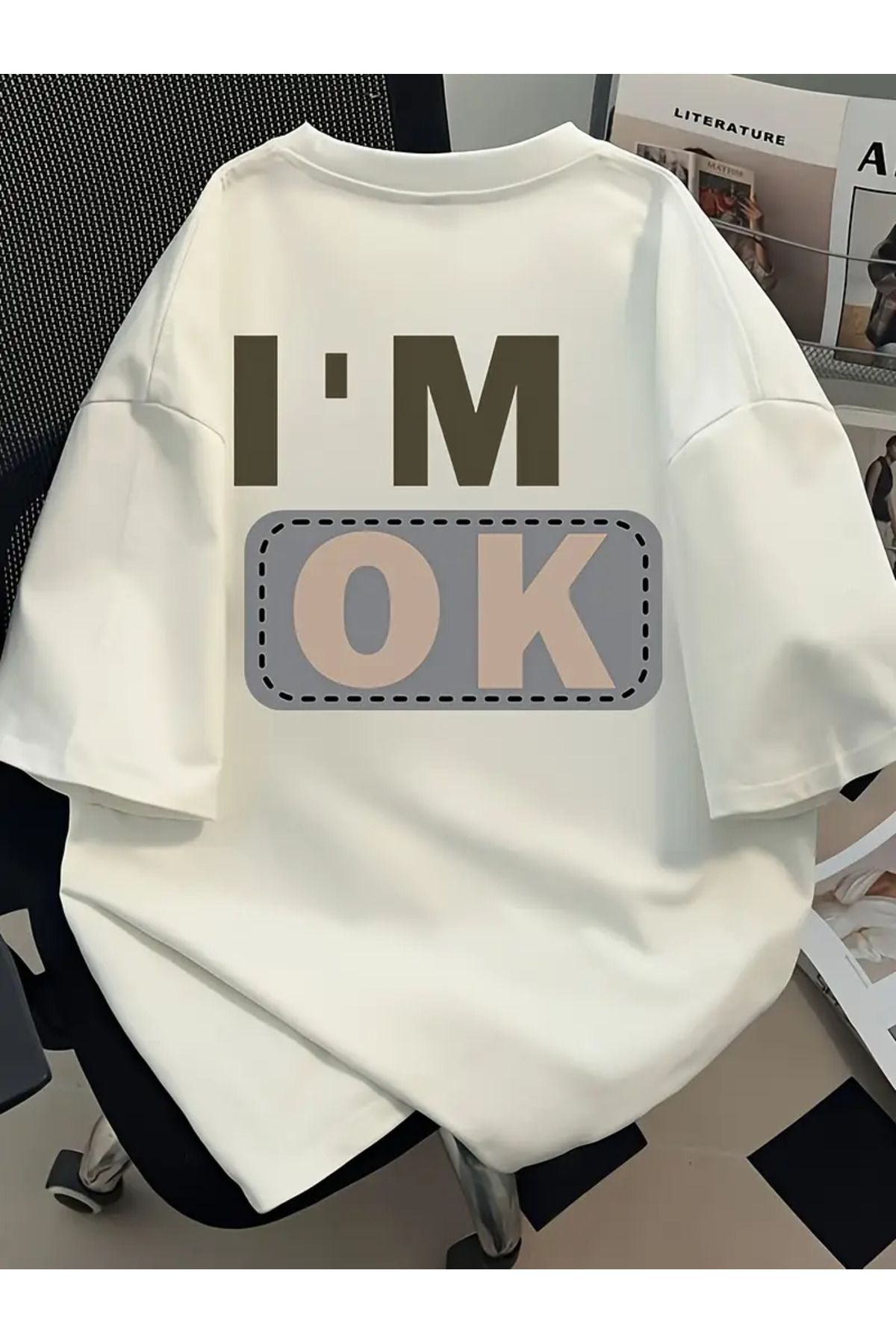 AEMİ Unisex I'M Ok Oversize Bisiklet Yaka T-shirt