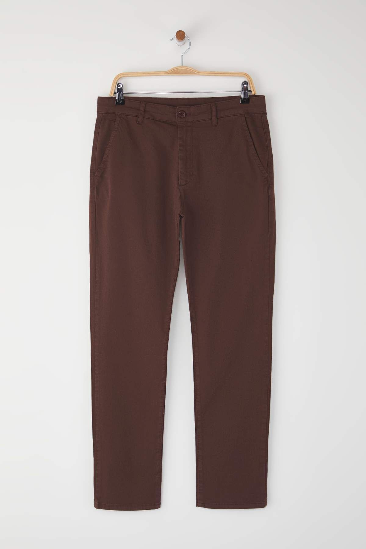 Trendyol Collection Brązowe Spodnie Chino Slim Fit Basic Gabardine Mężczyzna - 42